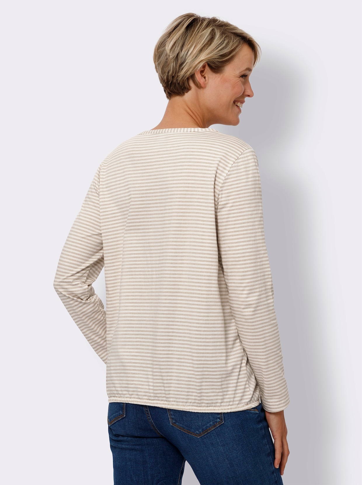 Langarmshirt - camel-champagner-gestreift