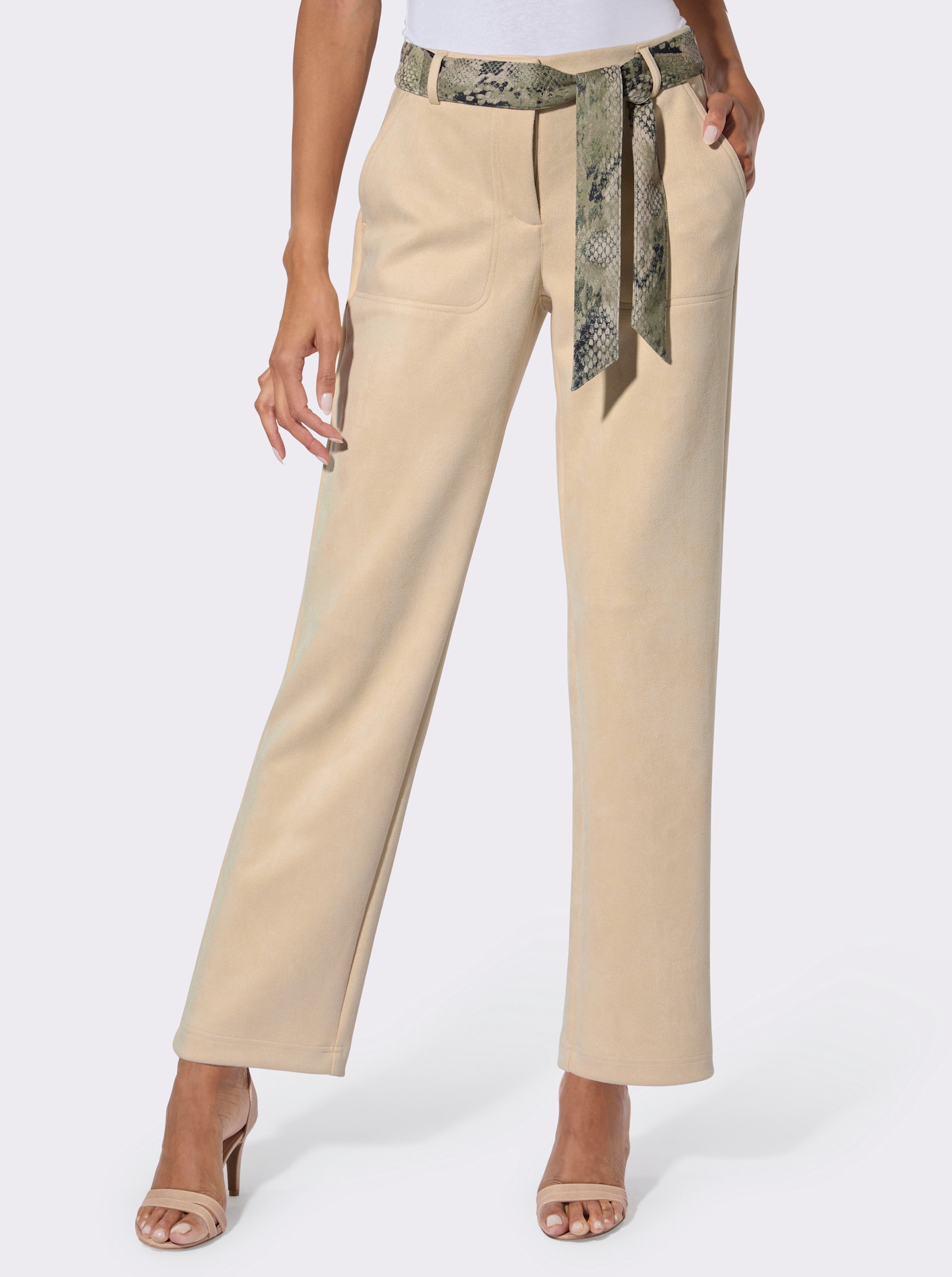 Jerseyhose in Veloursleder-Optik - elfenbein