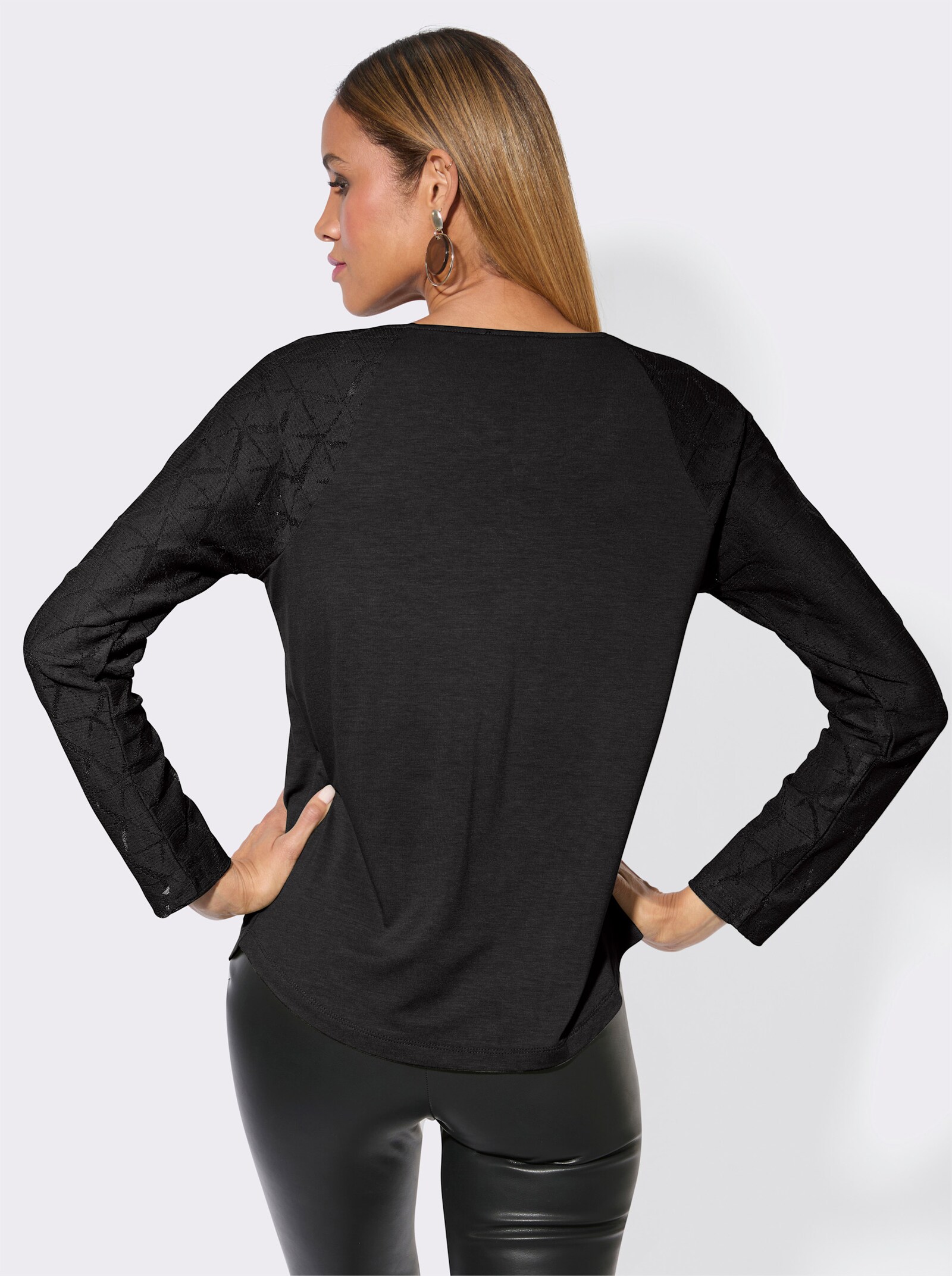 Spitzenshirt mit Reißverschluss - schwarz