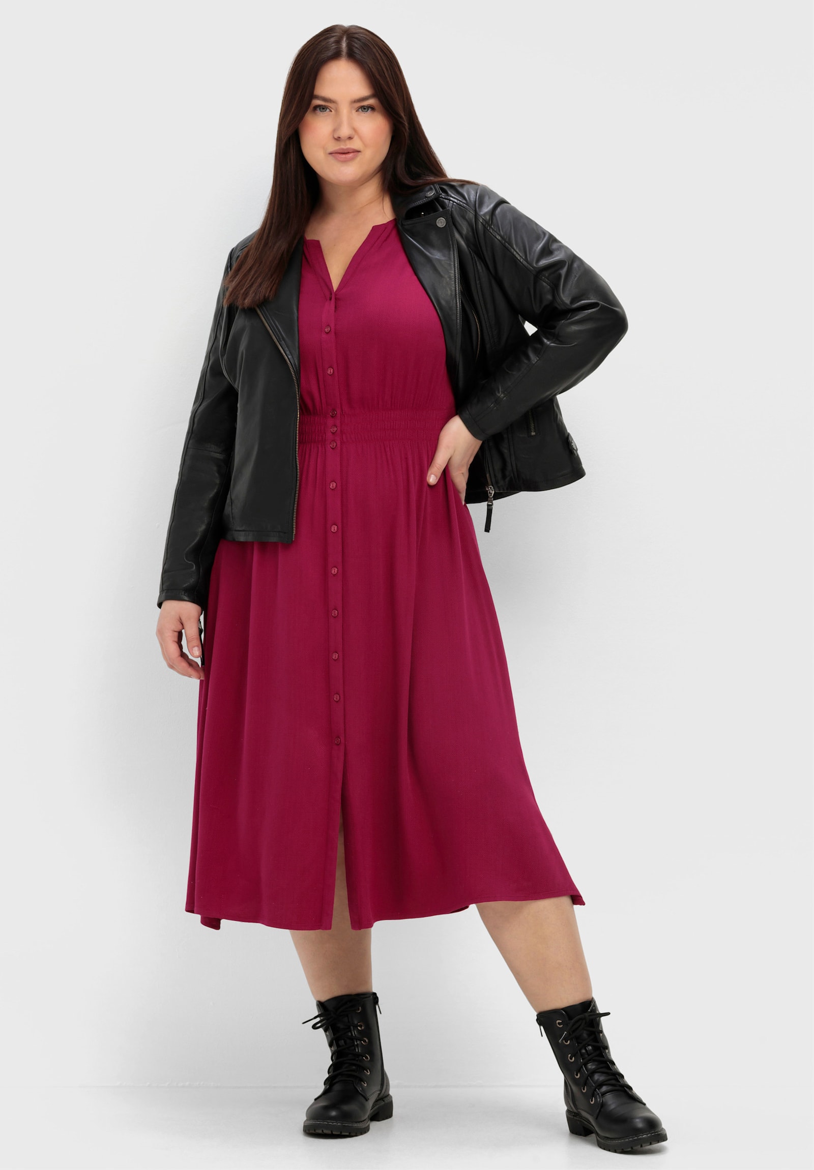 sheego Bikerjack van zacht lamsnappa - zwart