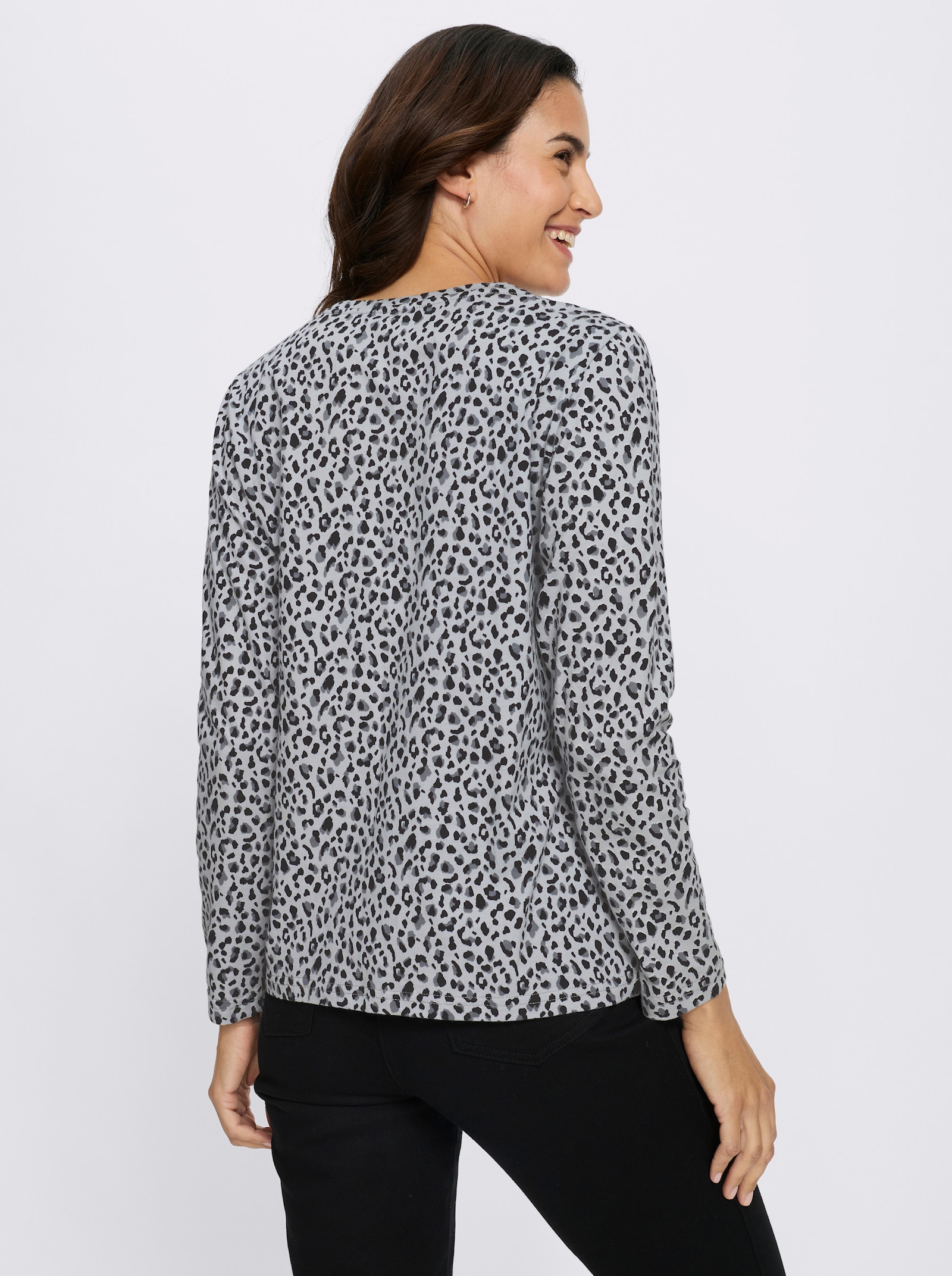 Print-Shirt mit Leo-Dessin - hellgrau-schwarz-bedruckt