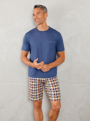 wäschepur men Shorty - jeansblau-elfenbein-kariert