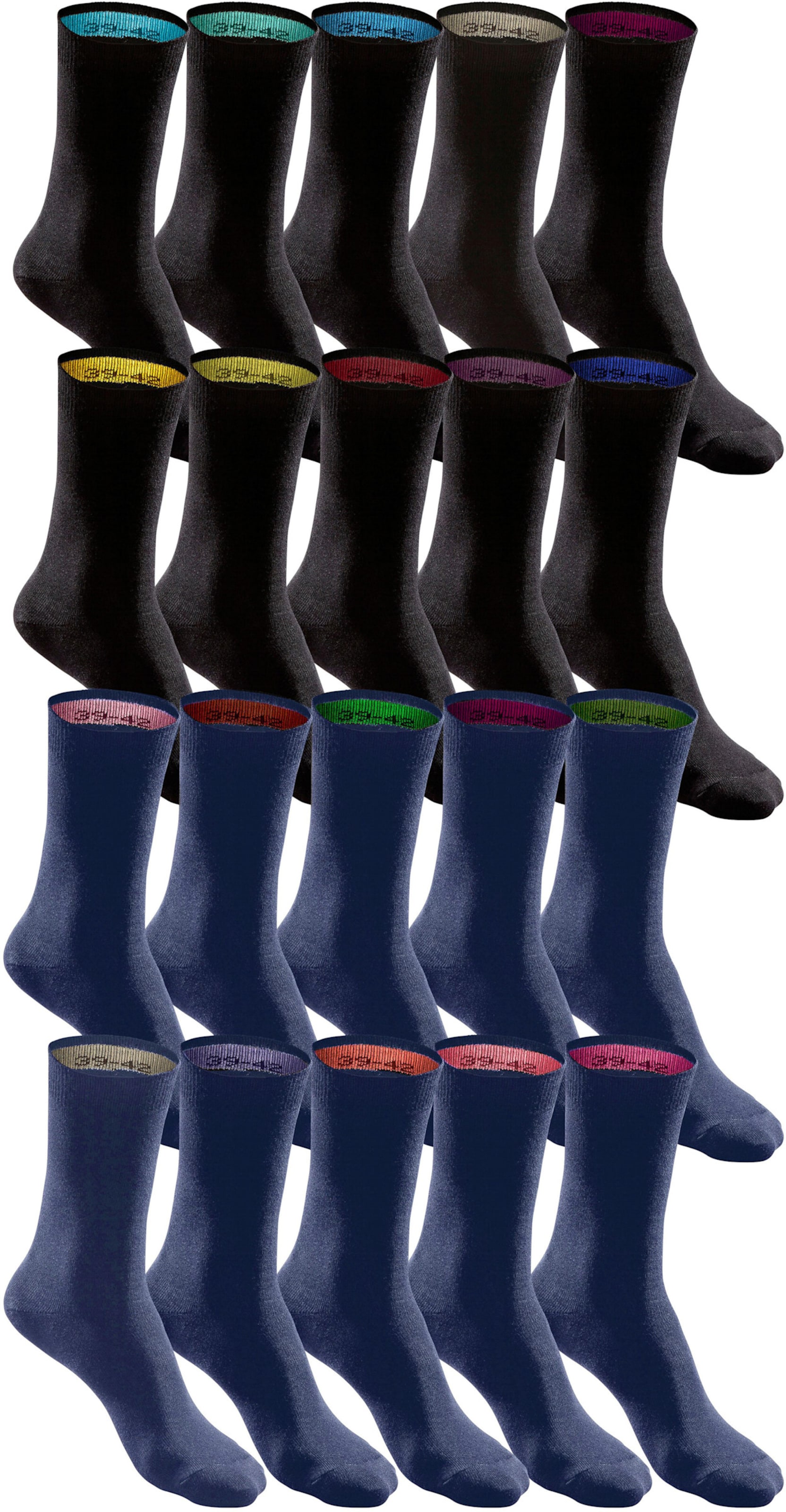 Socken Geschenk günstig Kaufen-Socken in 10x schwarz, 10x marine von H.I.S. Socken in 10x schwarz, 10x marine von H.I.S <![CDATA[20 Paar Unisex-Socken in der Geschenkbox. Softe Bündchen beugen ein Einschneiden vor. Durch die verschiedenfarbigen Innenseiten der Bündchen lassen sich di
