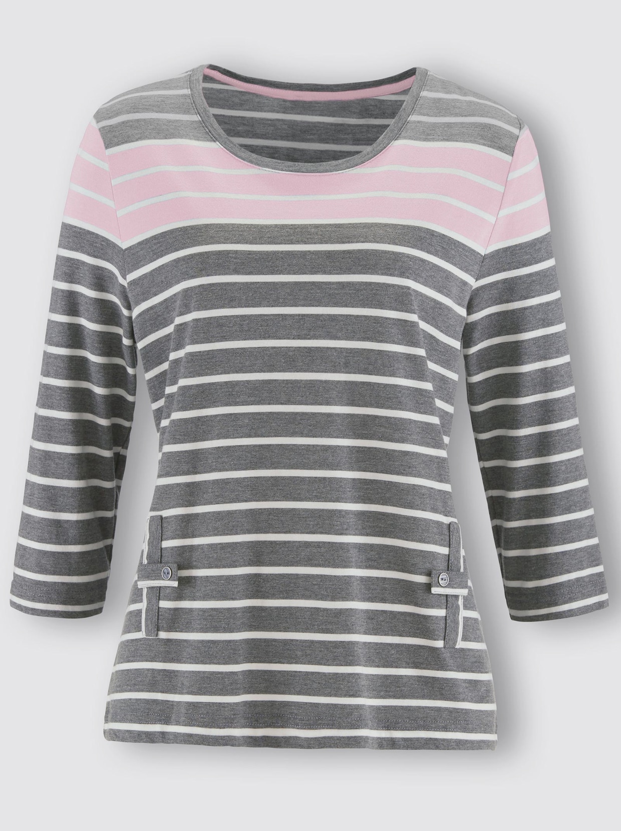 T-shirt à manches 3/4 - gris-rose à rayures