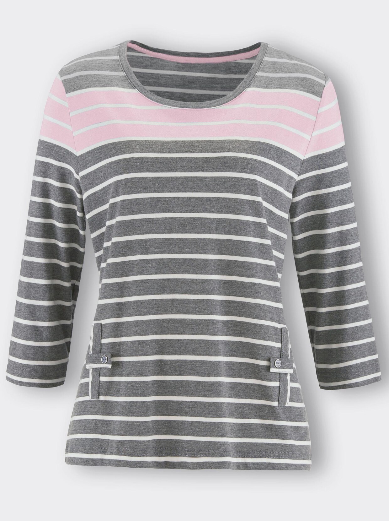 Shirt met 3/4-mouw - grijs/roze gestreept