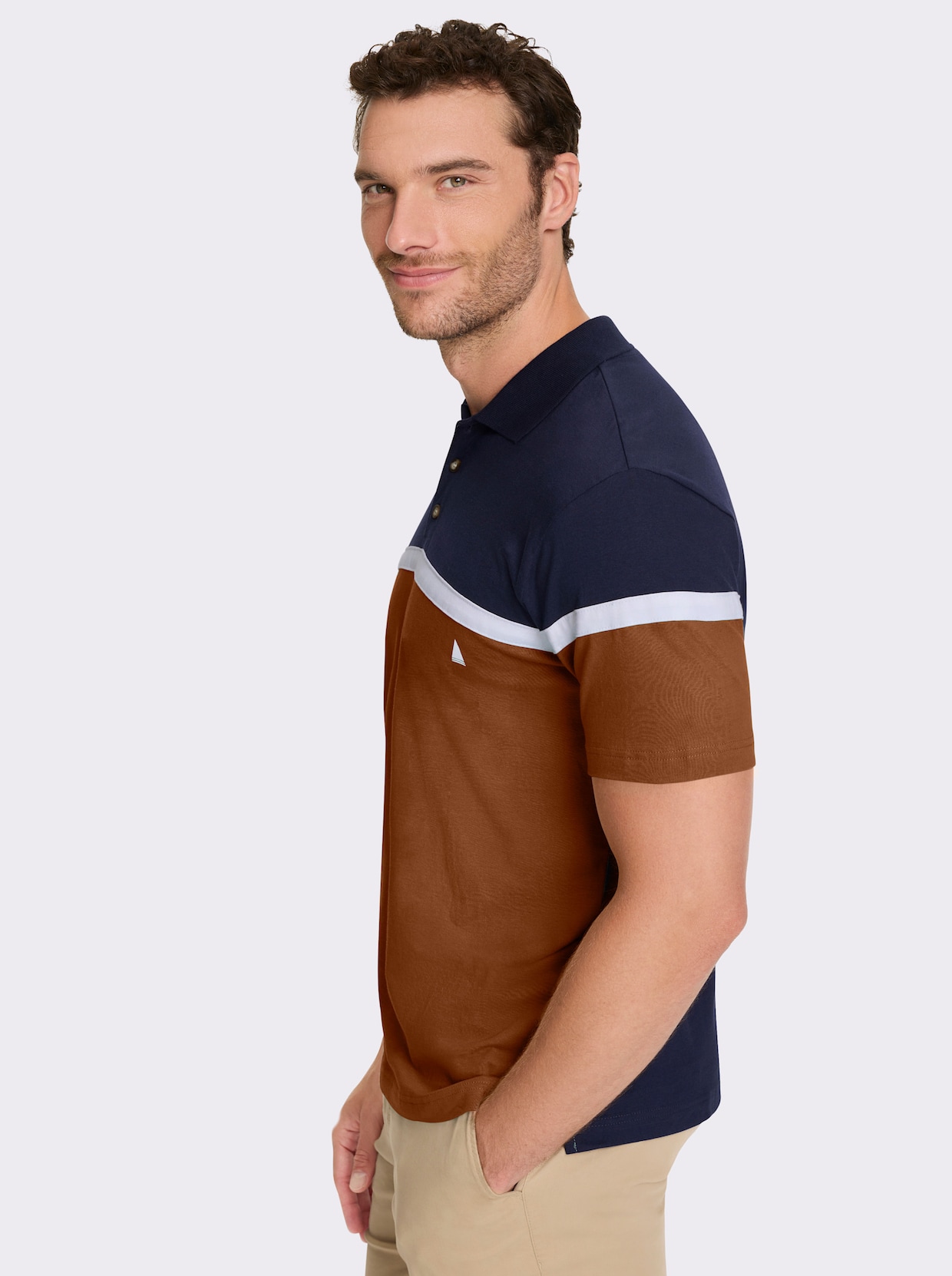 Catamaran Langarm-Poloshirt - marine-cognac