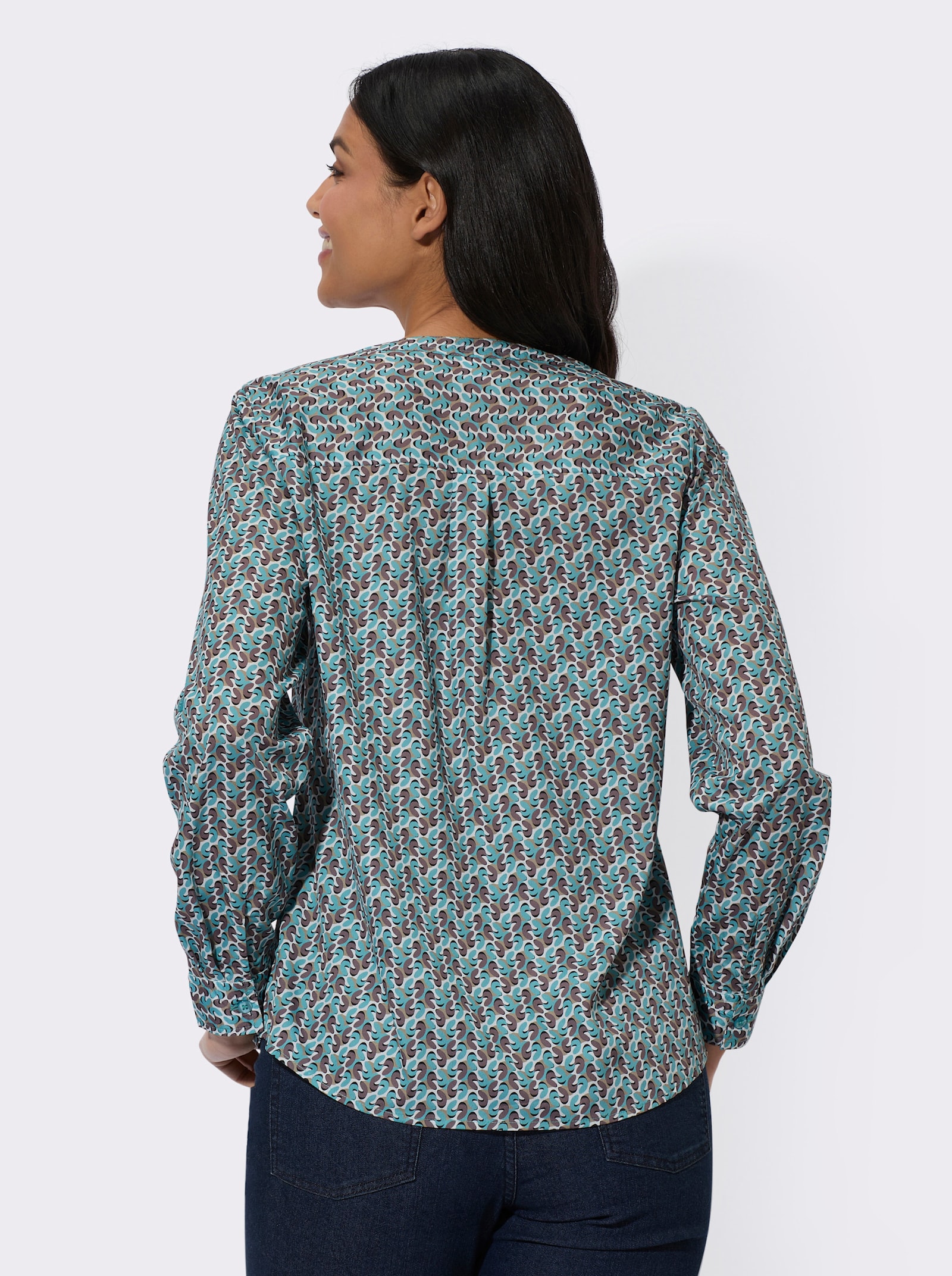 Navlékací halenka s drobným vzorem - mořská-tmavá taupe-potisk