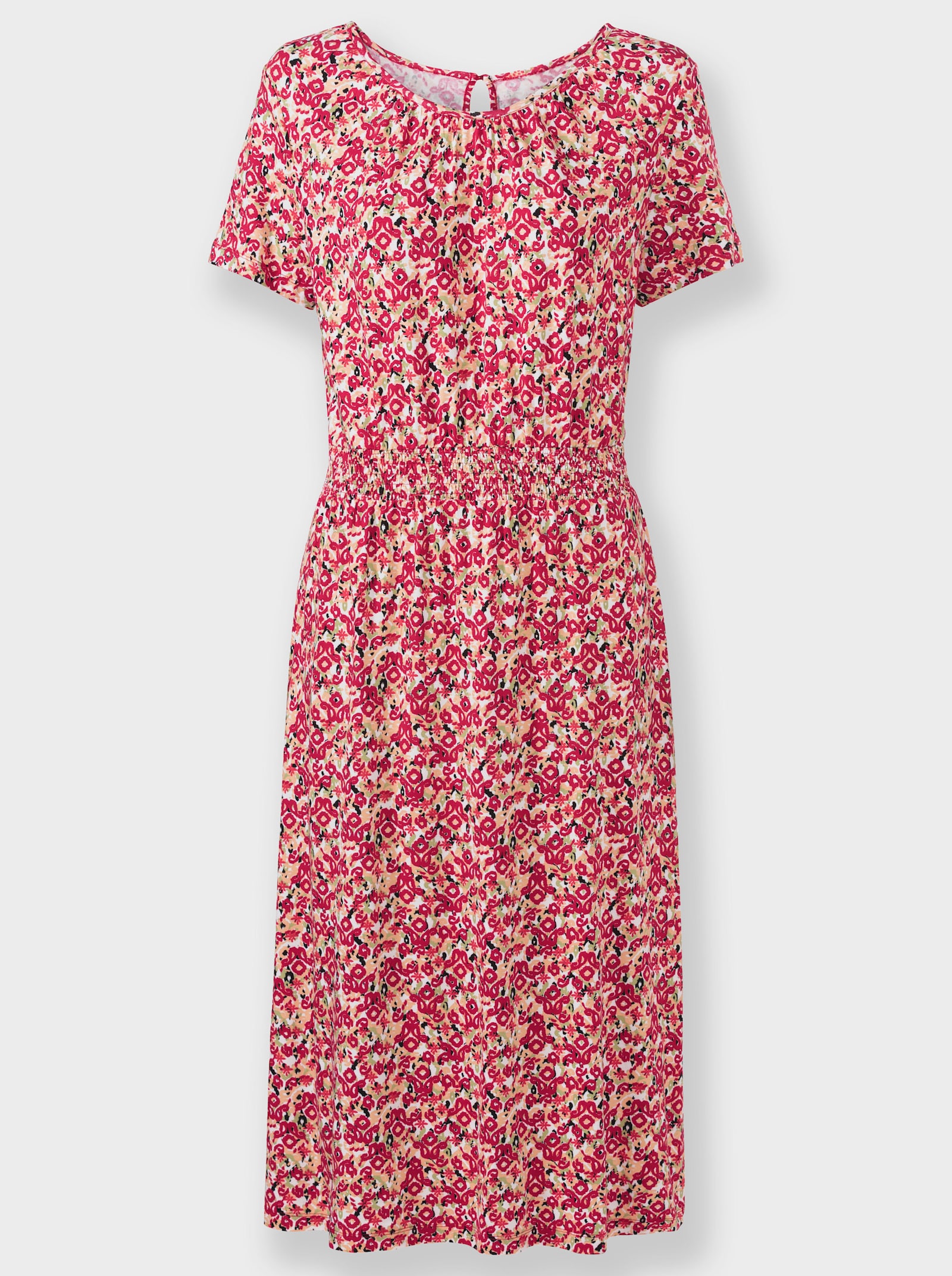 Jerseykleid mit Schlingenknopfverschluss im Nacken - erdbeere-lindgrün-bedruckt