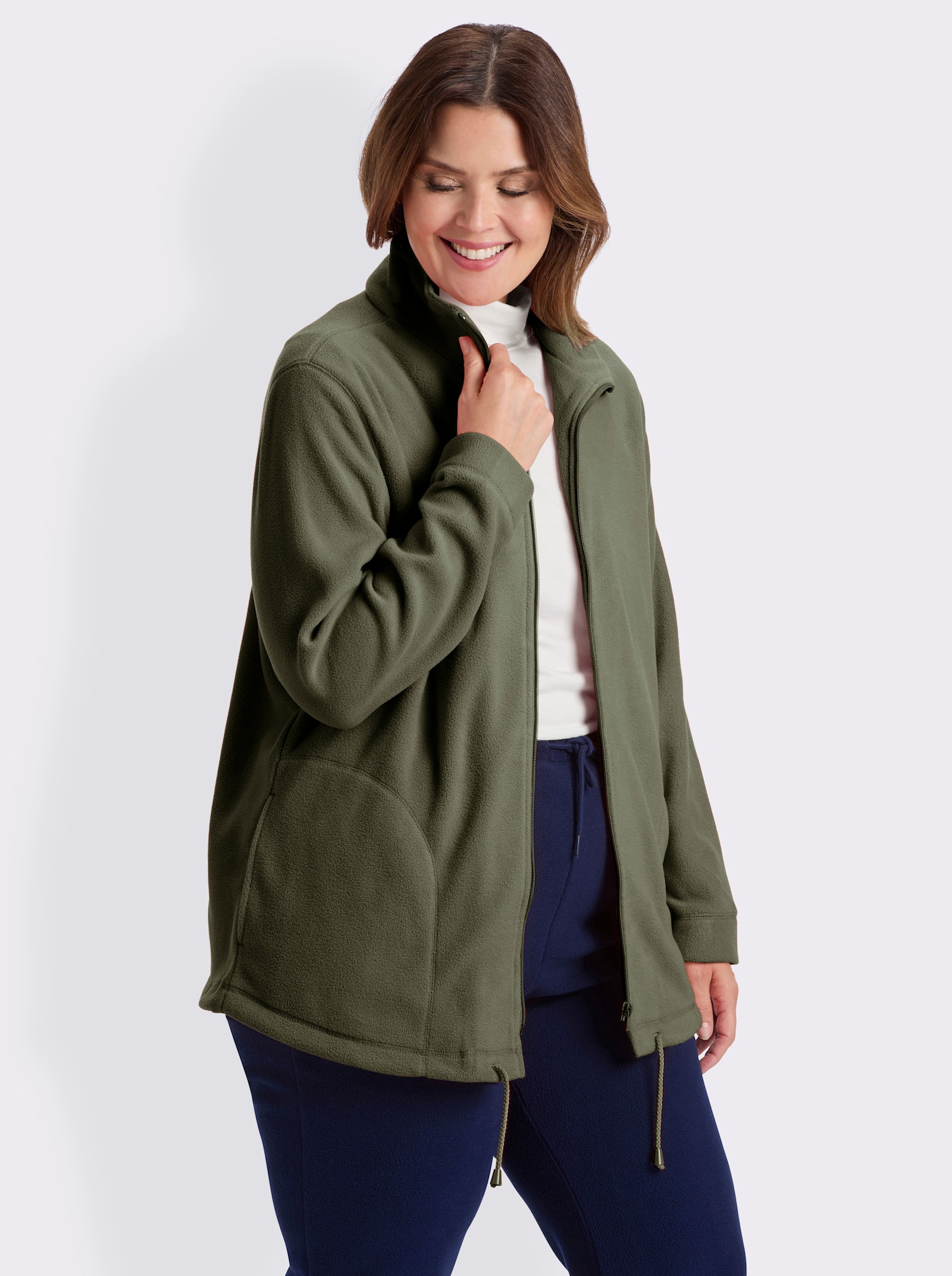Fleecejacke Kordeldurchzug am Saum - grün