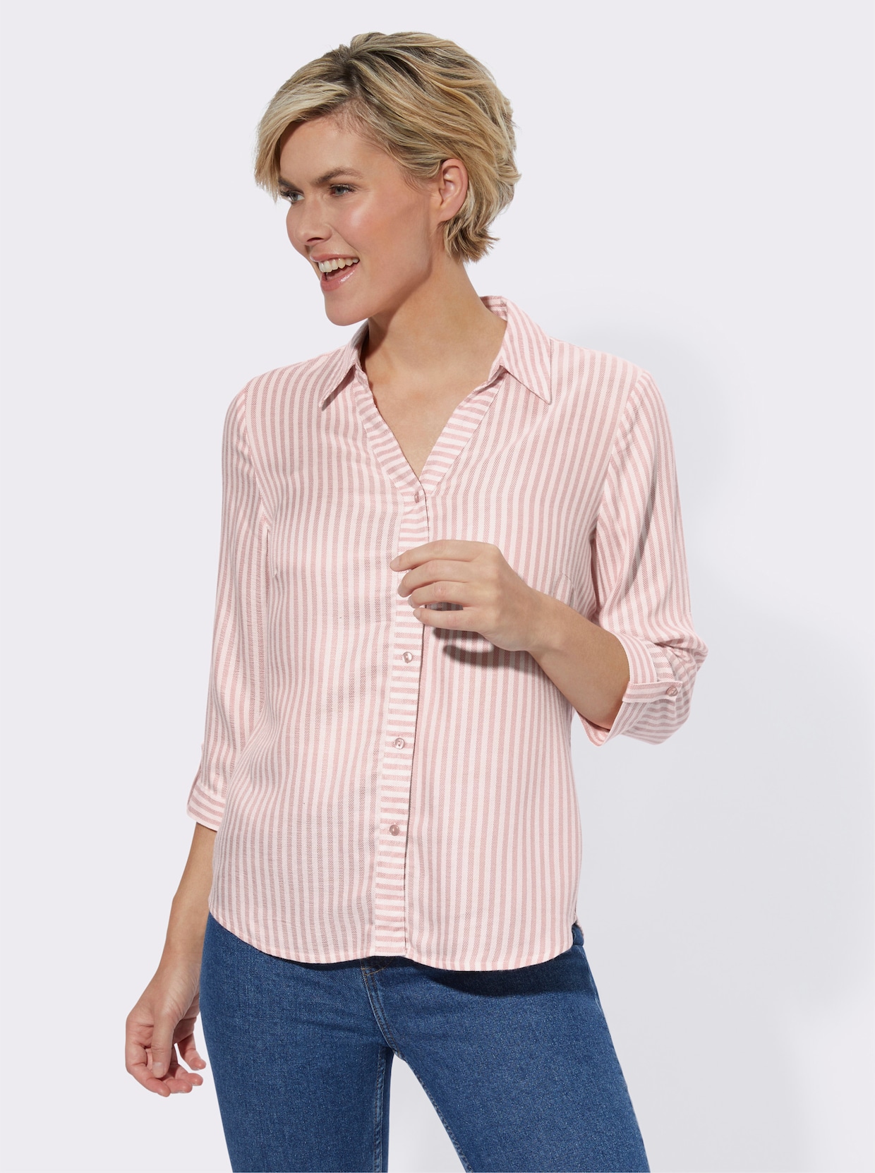 Gestreepte blouse - rozenkwarts/wit gestreept