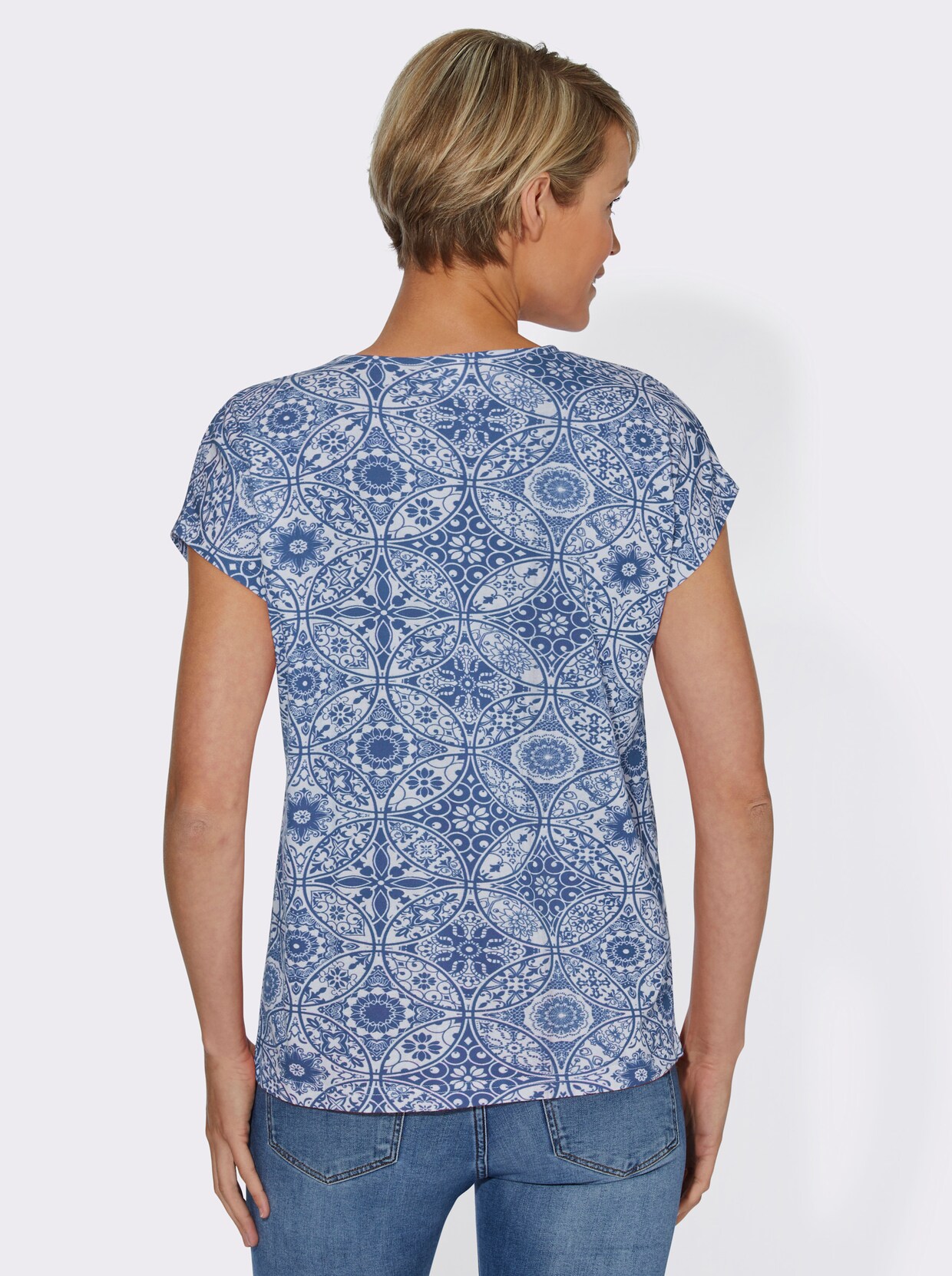 Tričko s kulatým výstřihem - džínová modrá-vzor