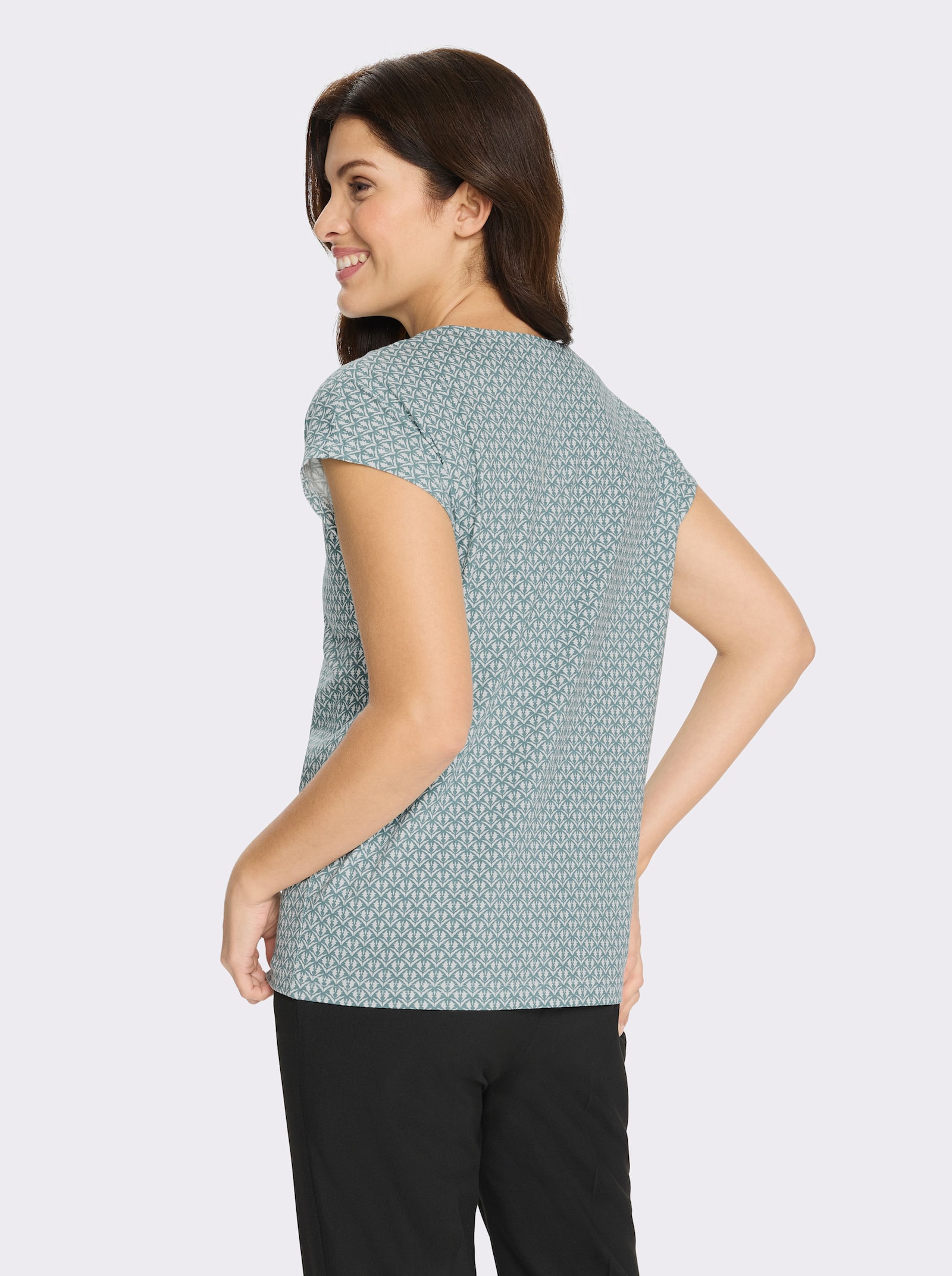 Rundhalsshirt mit Minimaldessin - jade-ecru-bedruckt