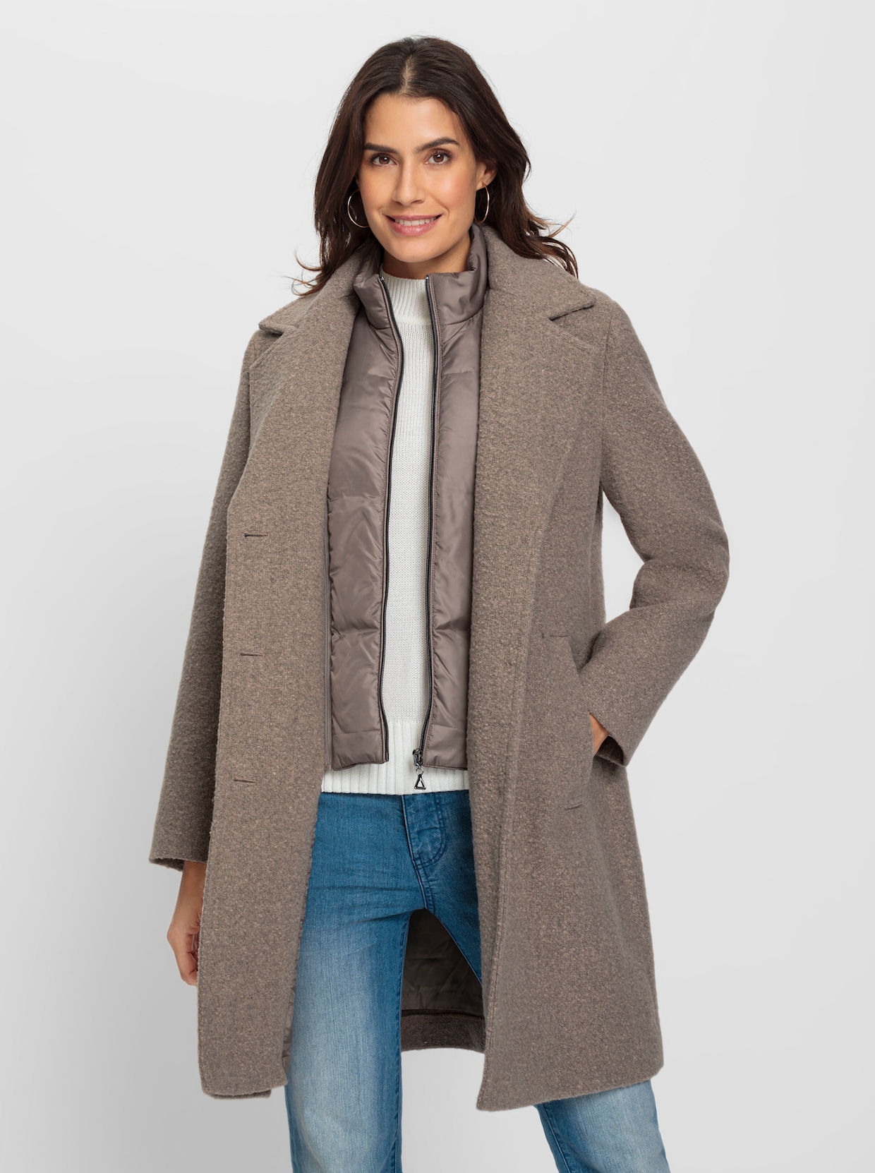Wollen mantel - sesam/taupe gemêleerd