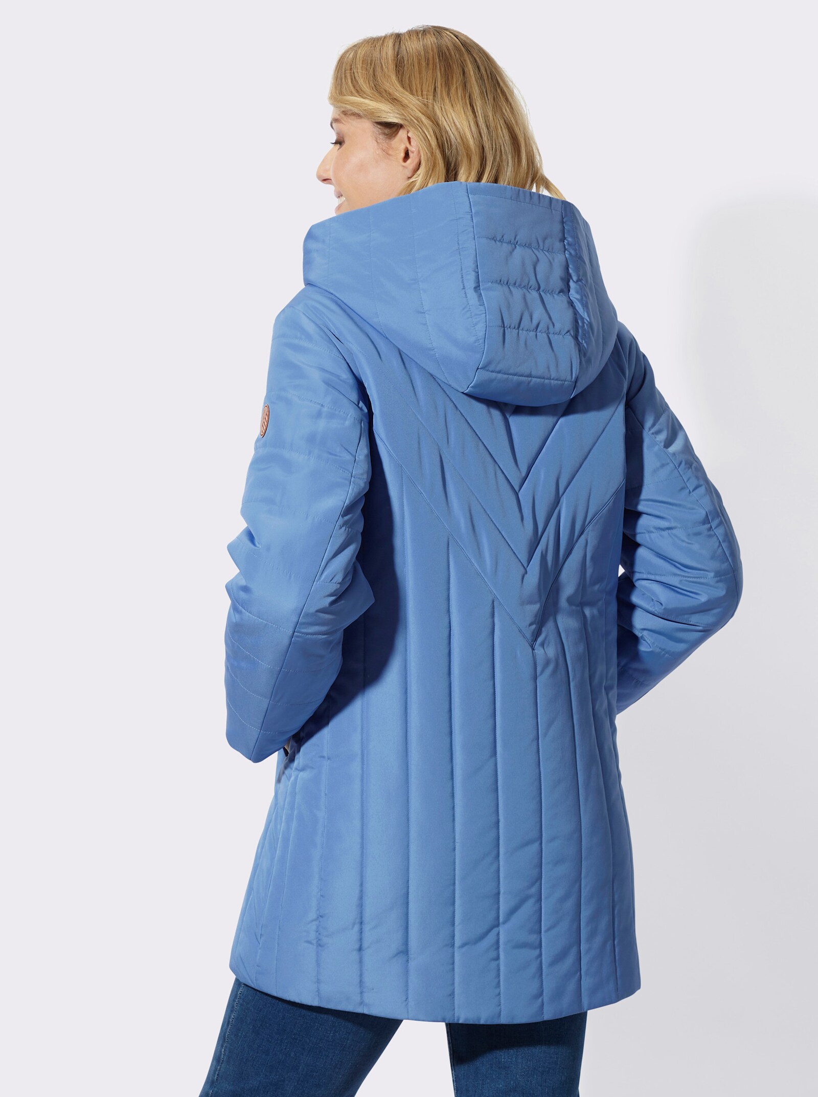Steppjacke mit Kapuzenkragen - mittelblau