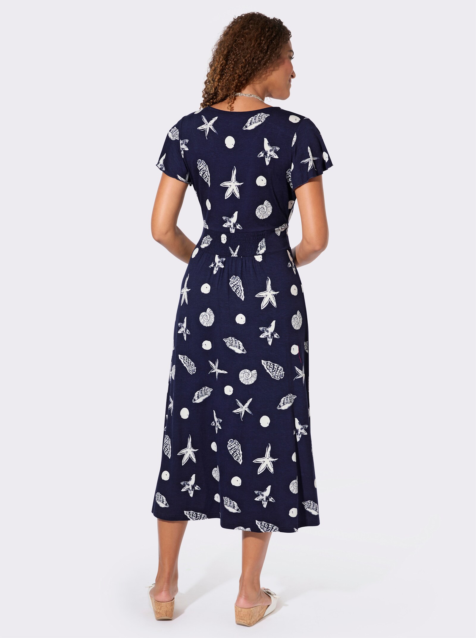 Jerseykleid mit Raffungen - marine-weiß-bedruckt