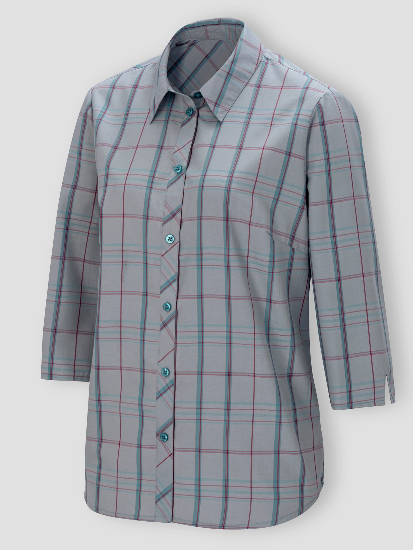 Funktionsbluse atmungsaktiv und pflegeleicht - steingrau-jade-kariert