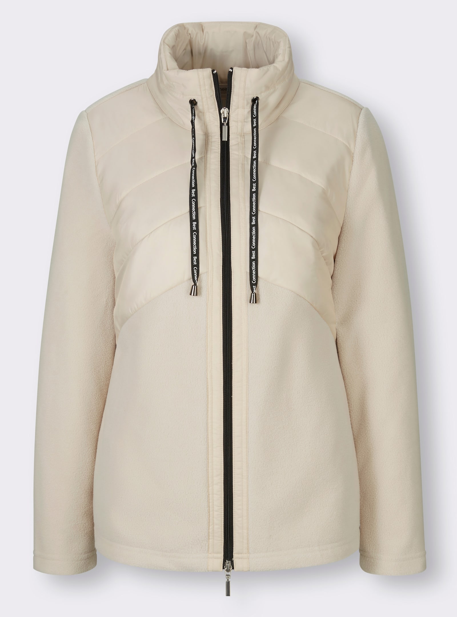 heine Fleecejacke mit Stepp-Besatz vorne - sand