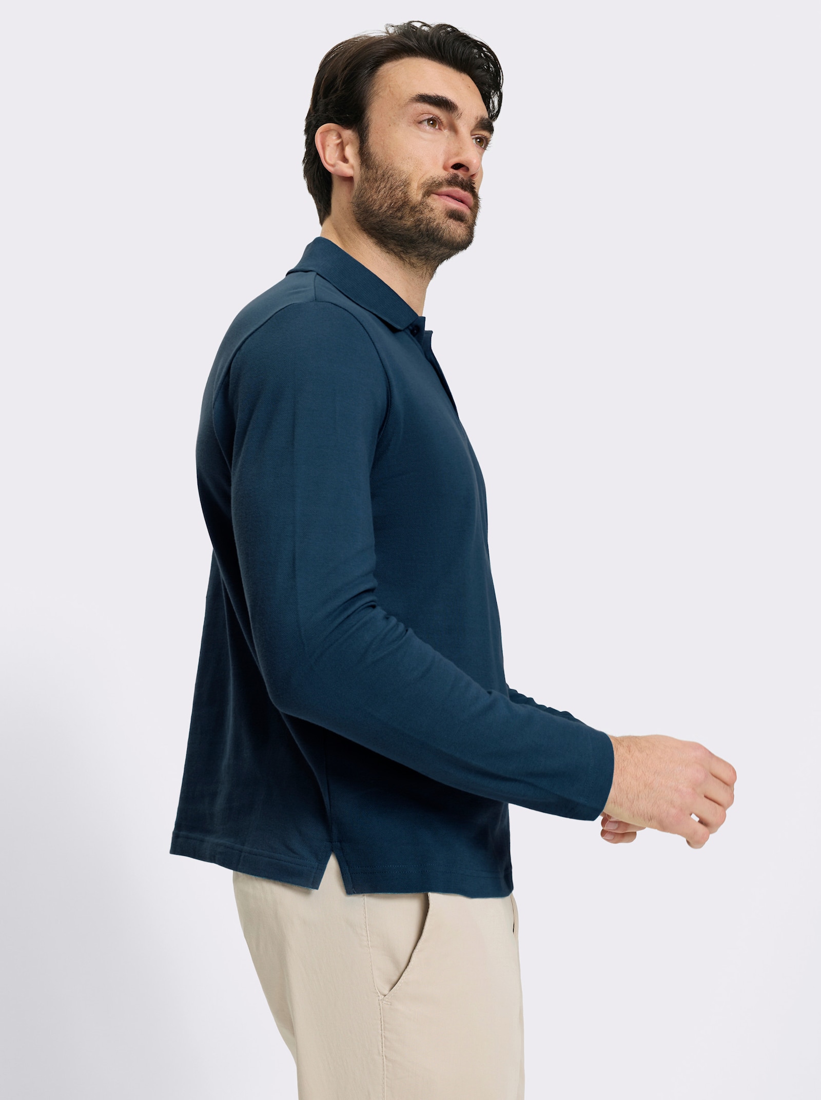 Catamaran Langarm-Poloshirt mit Flachstrick-Kragen - dunkelblau