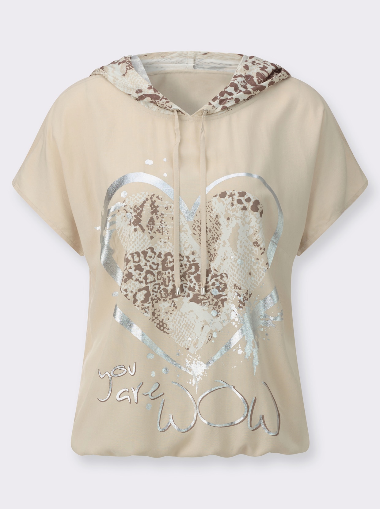 Blusenshirt mit Herz im Animal-Look - sand-dunkeltaupe-bedruckt