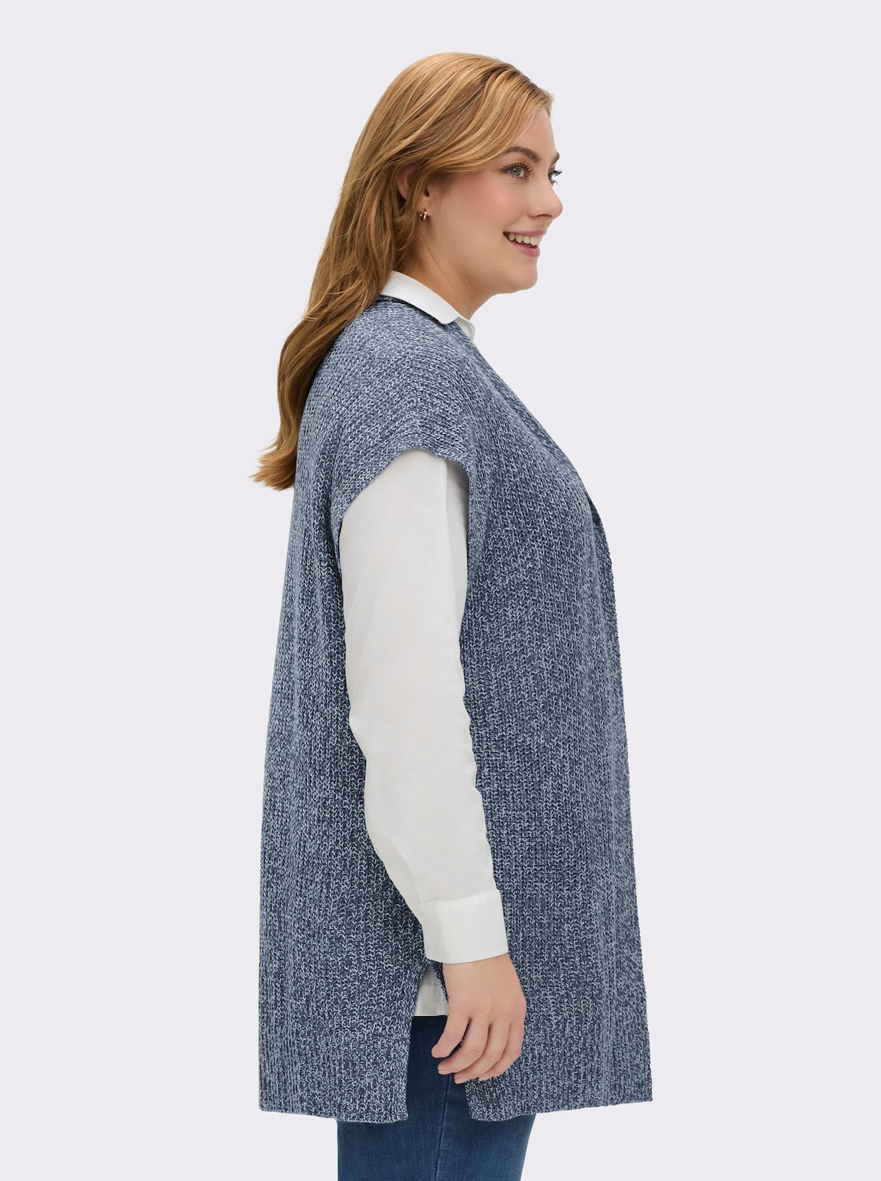 Strickweste mit Seitenschlitzen - rauchblau-meliert