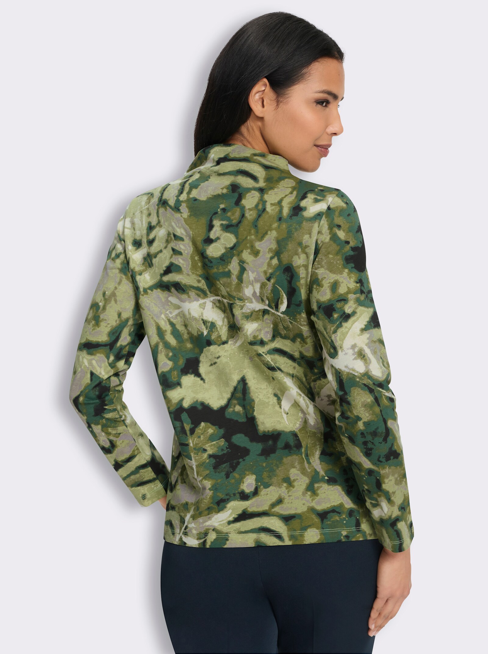  Langarmshirt mit Kelchkragen - lindgrün-moos-bedruckt