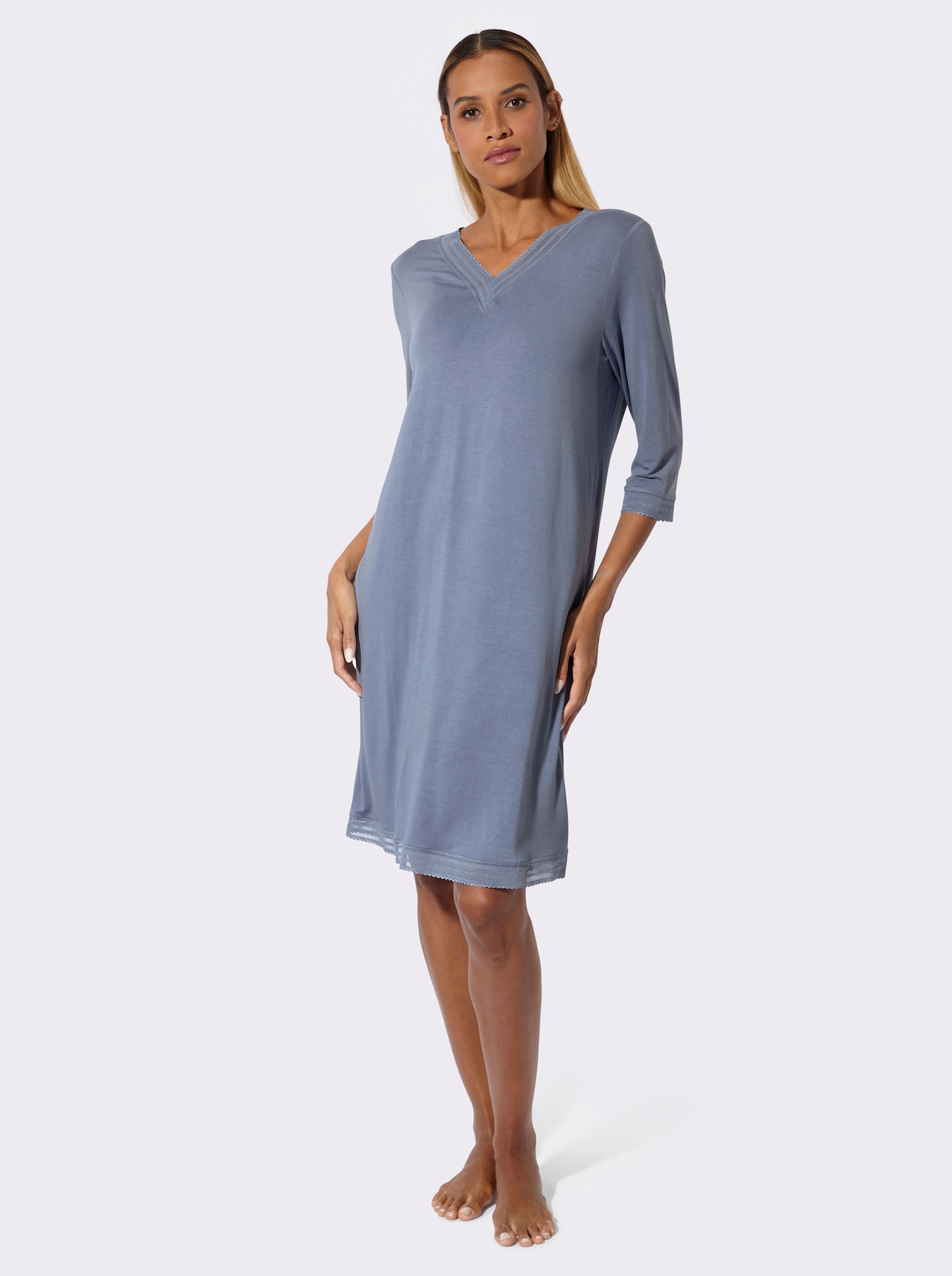 wäschepur Nachthemd mit Mesh-Spitze - taubenblau