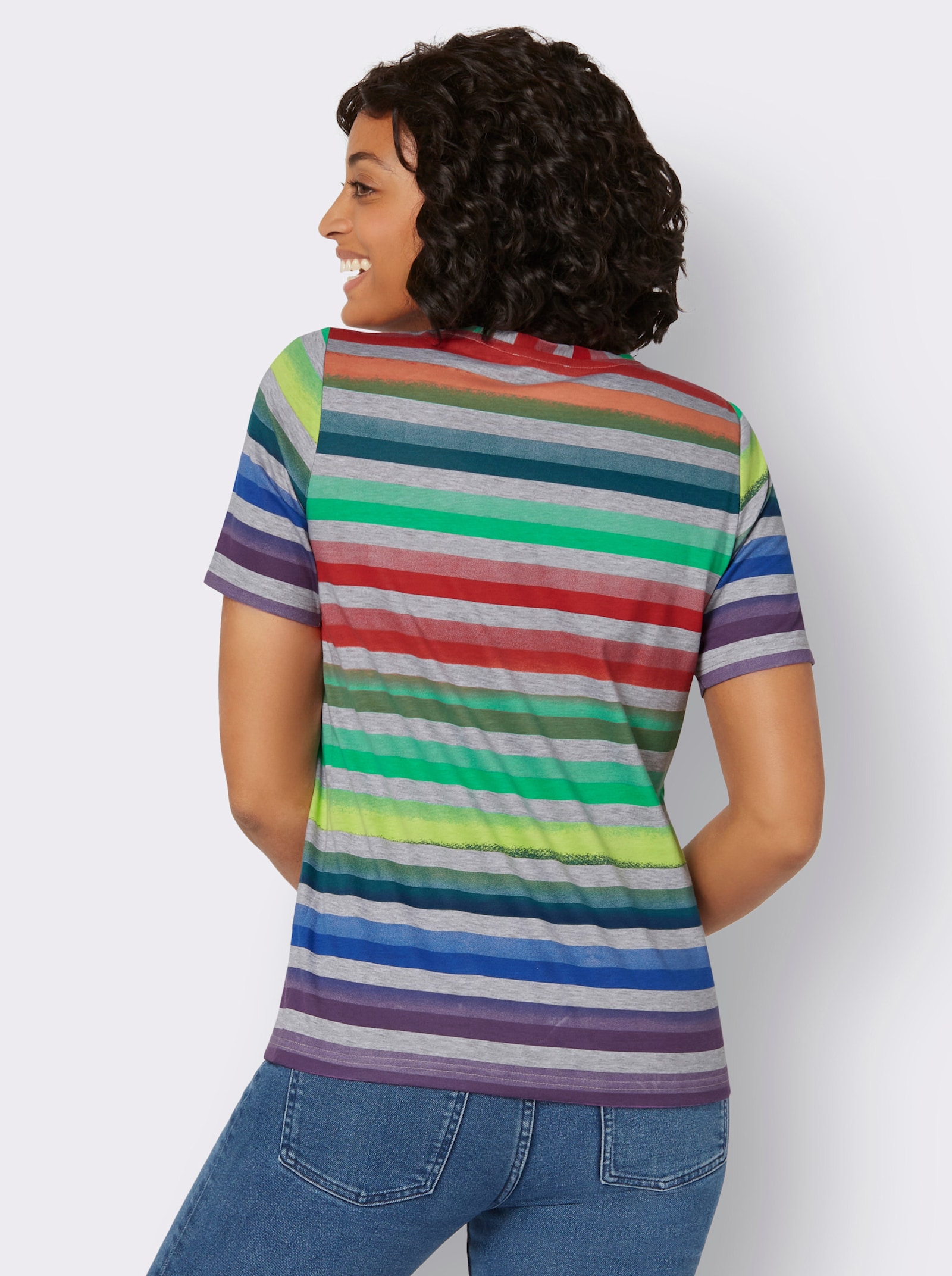 Ringelshirt im Farbmix - grau-grasgrün-meliert