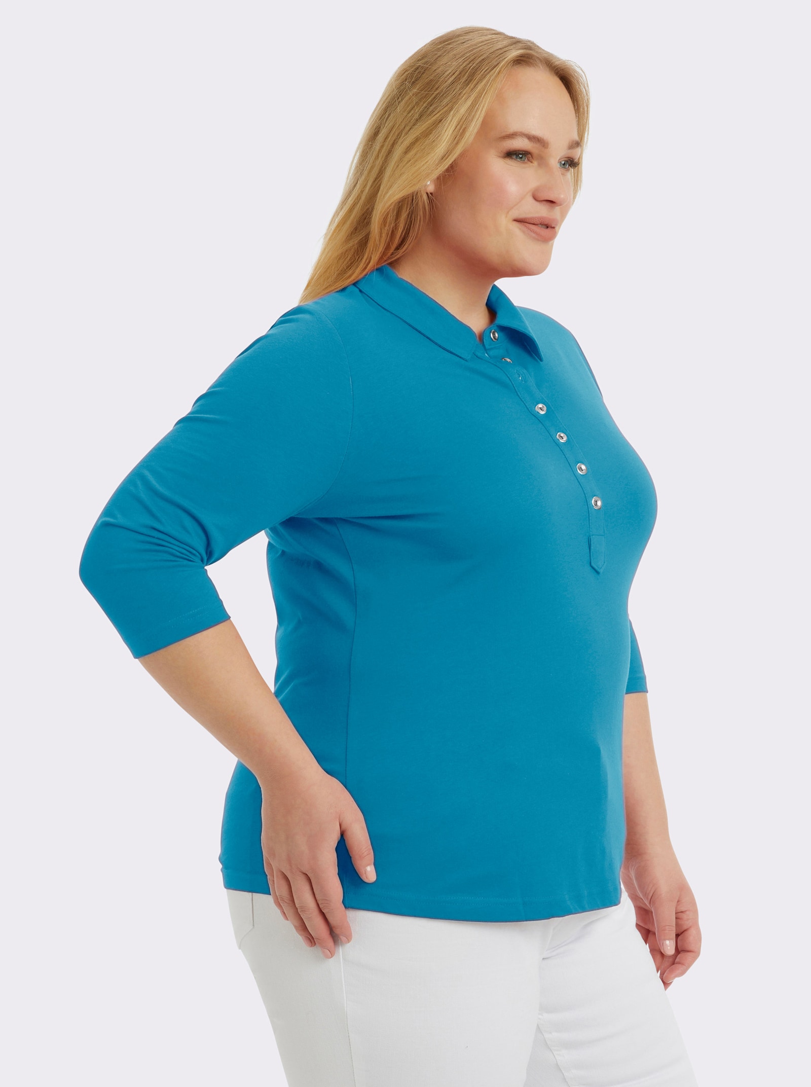 Poloshirt mit langer Knopfleiste - aqua