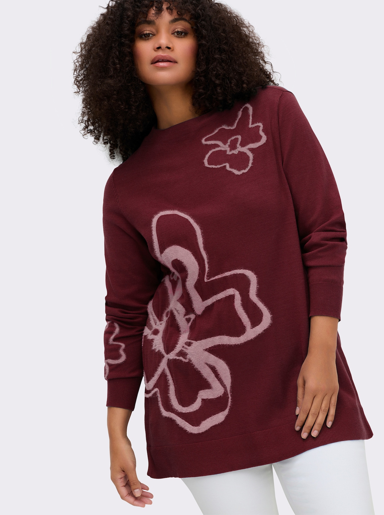 sheego Pullover - bordeaux-gemustert