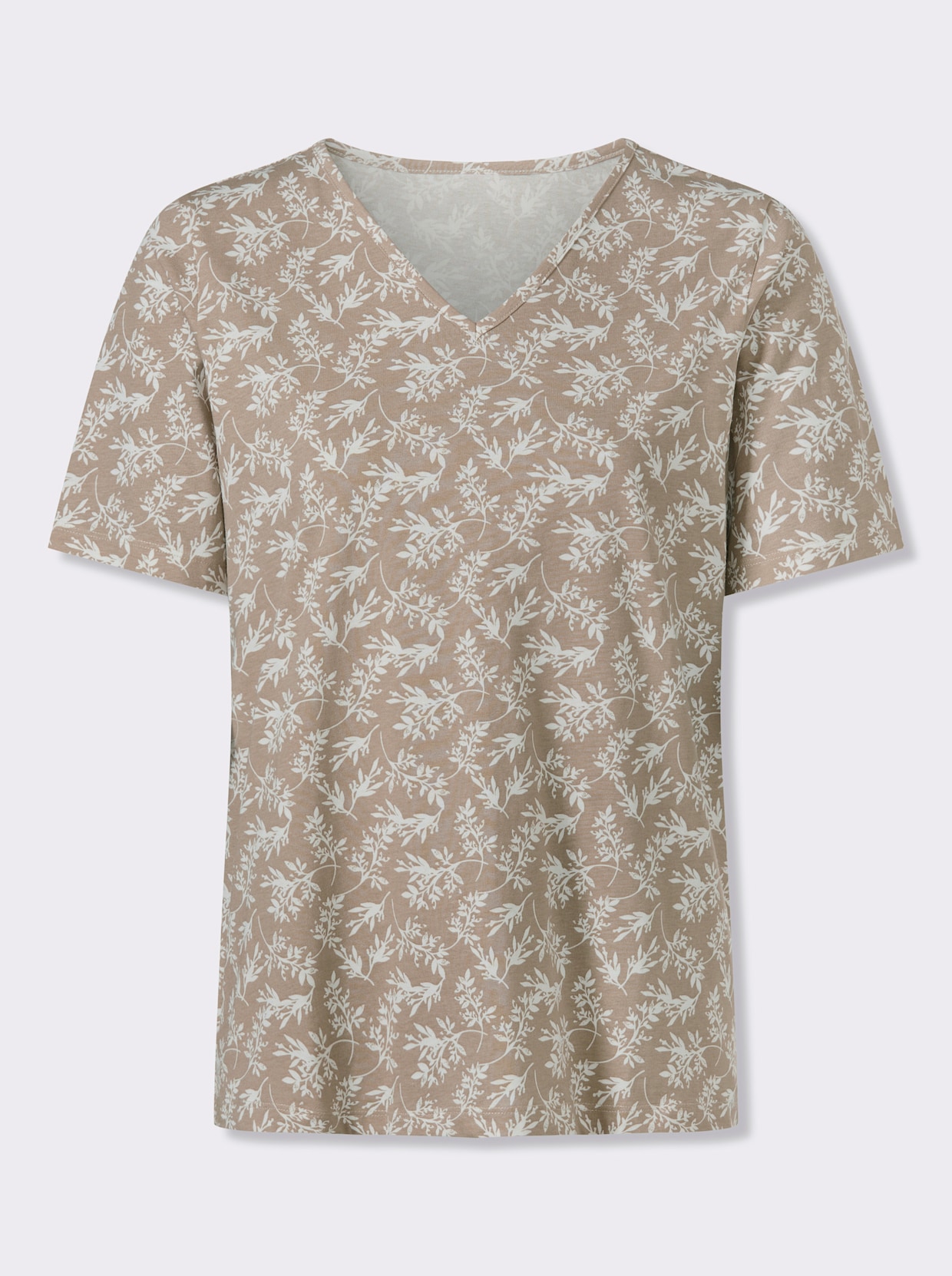V-Shirt mit Blättermuster - sesam-ecru-bedruckt