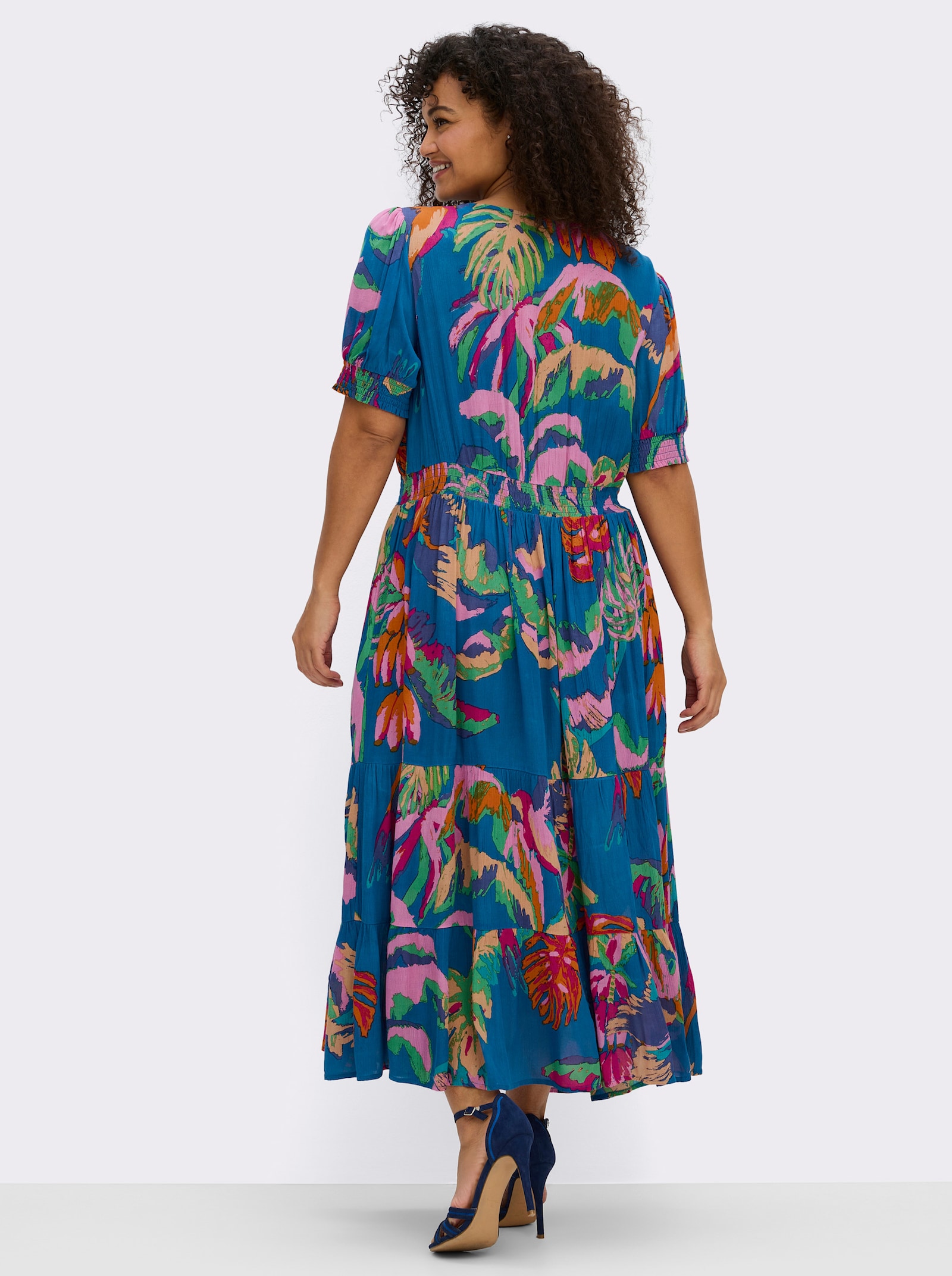 sheego Zomerjurk met tropische print - koningsblauw/aardbei gedessineerd