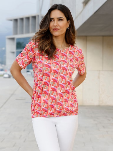 Kurzarmshirt mit grafischem Druckmuster - sesam-koralle-bedruckt