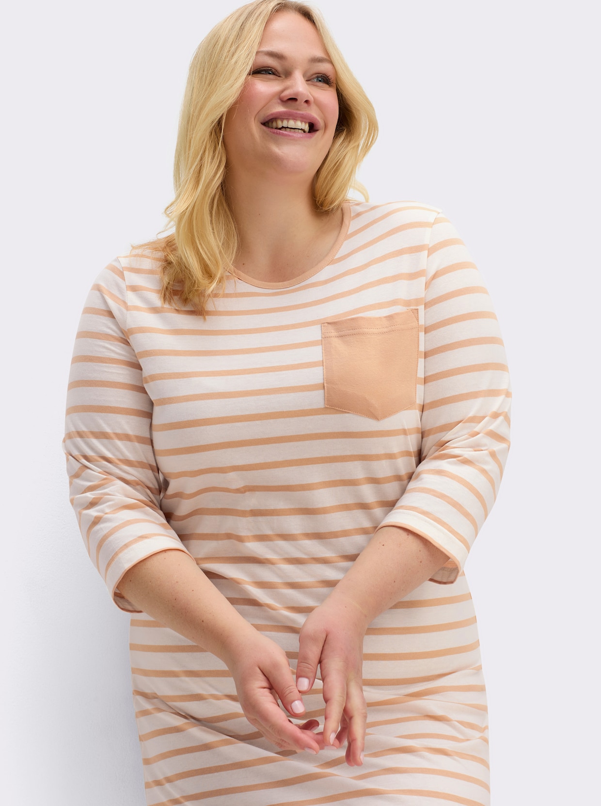 wäschepur Sleepshirts - apricot + apricot-ecru-gestreift
