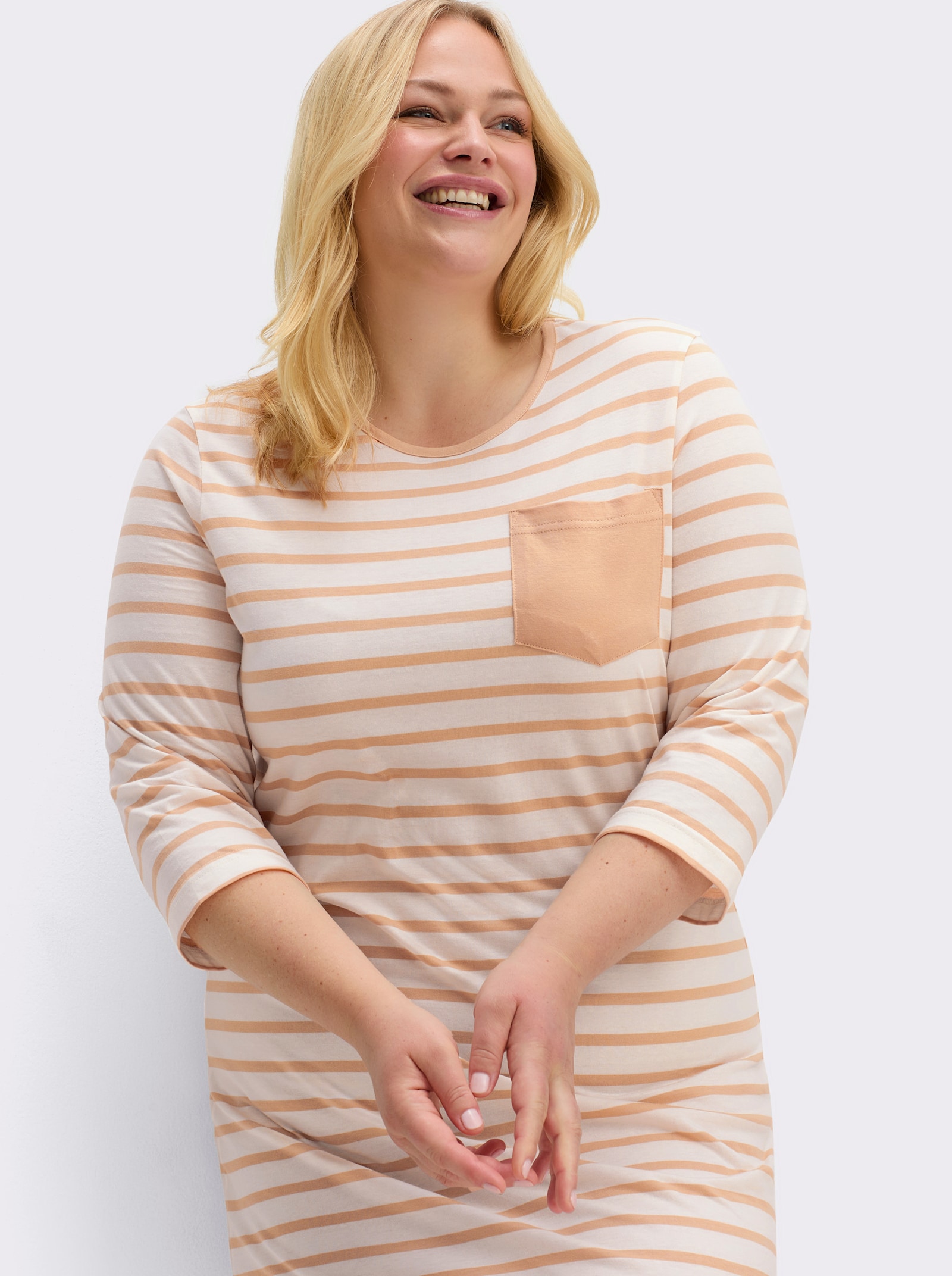 wäschepur Sleepshirts im Baumwoll-Mix - apricot + apricot-ecru-gestreift