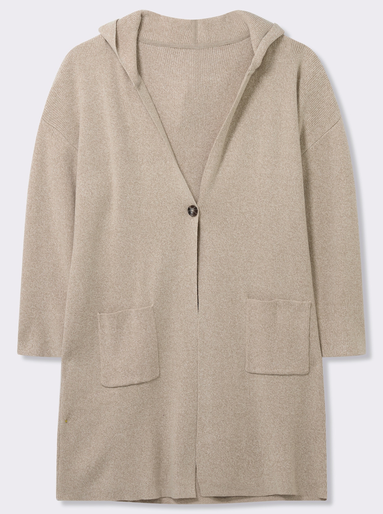 Longstrickjacke mit Kapuze - beige-meliert