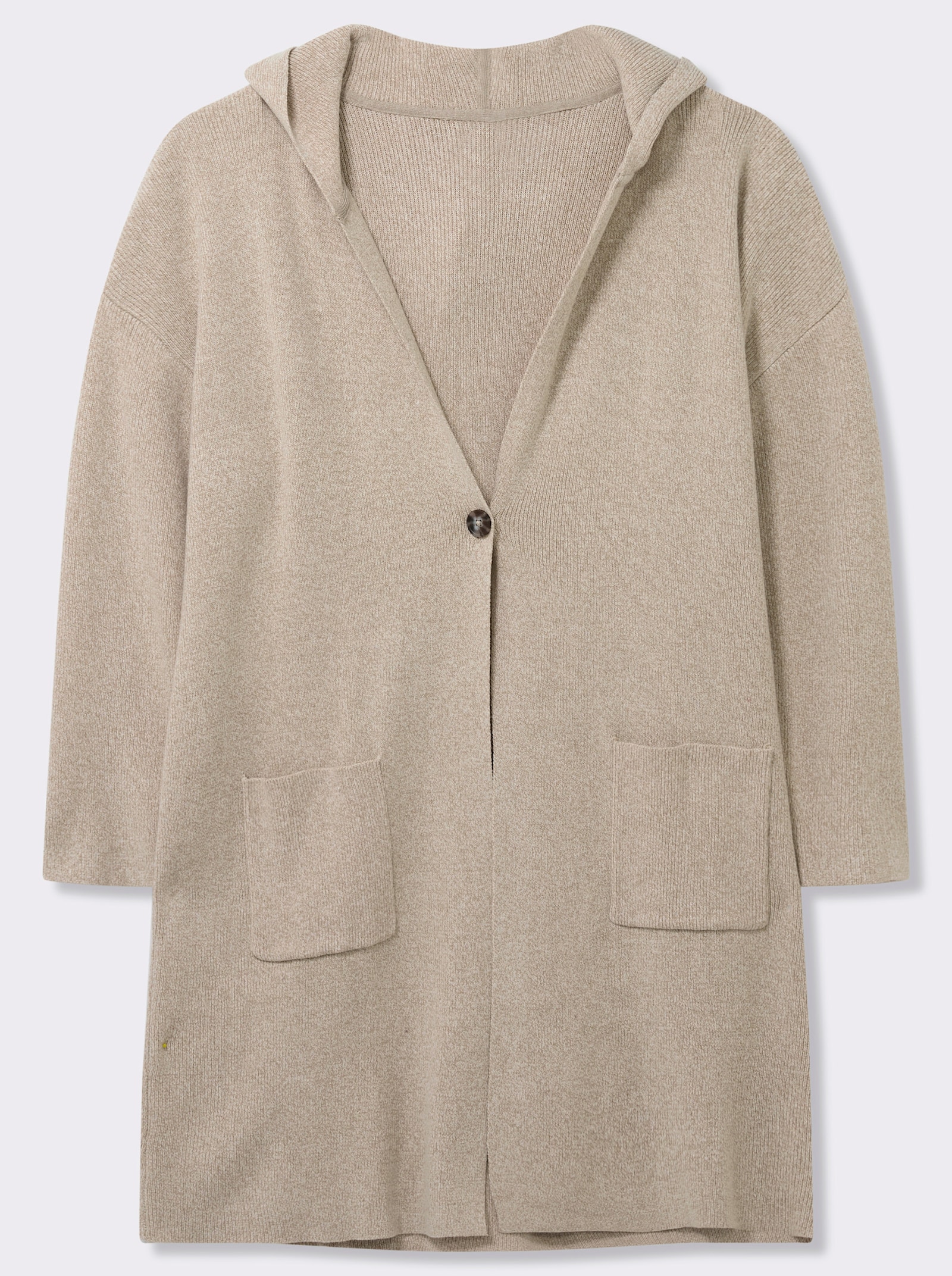 Longstrickjacke mit Kapuze - beige-meliert