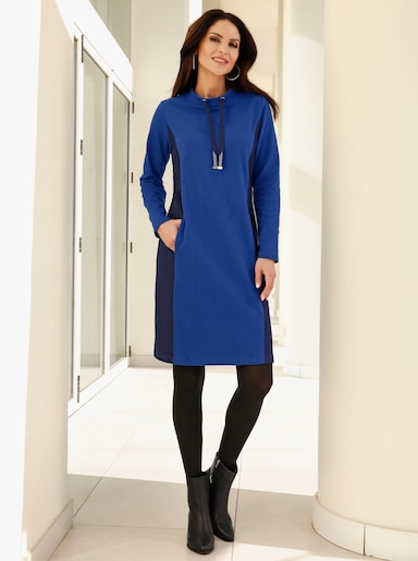 Jersey-Kleid - royalblau-marine-gemustert