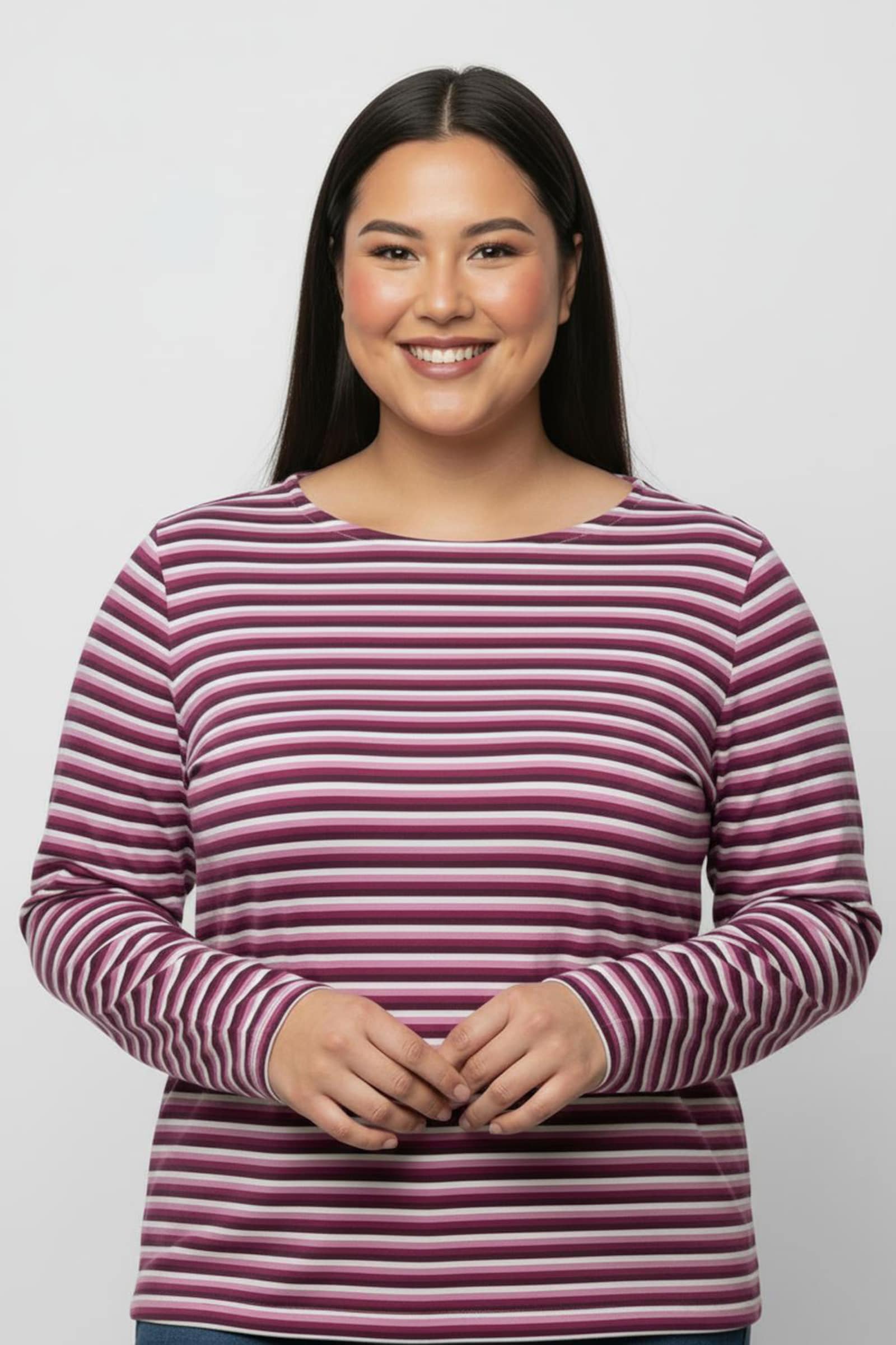 Langarmshirt im Ringel-Dessin - magenta-marine-geringelt