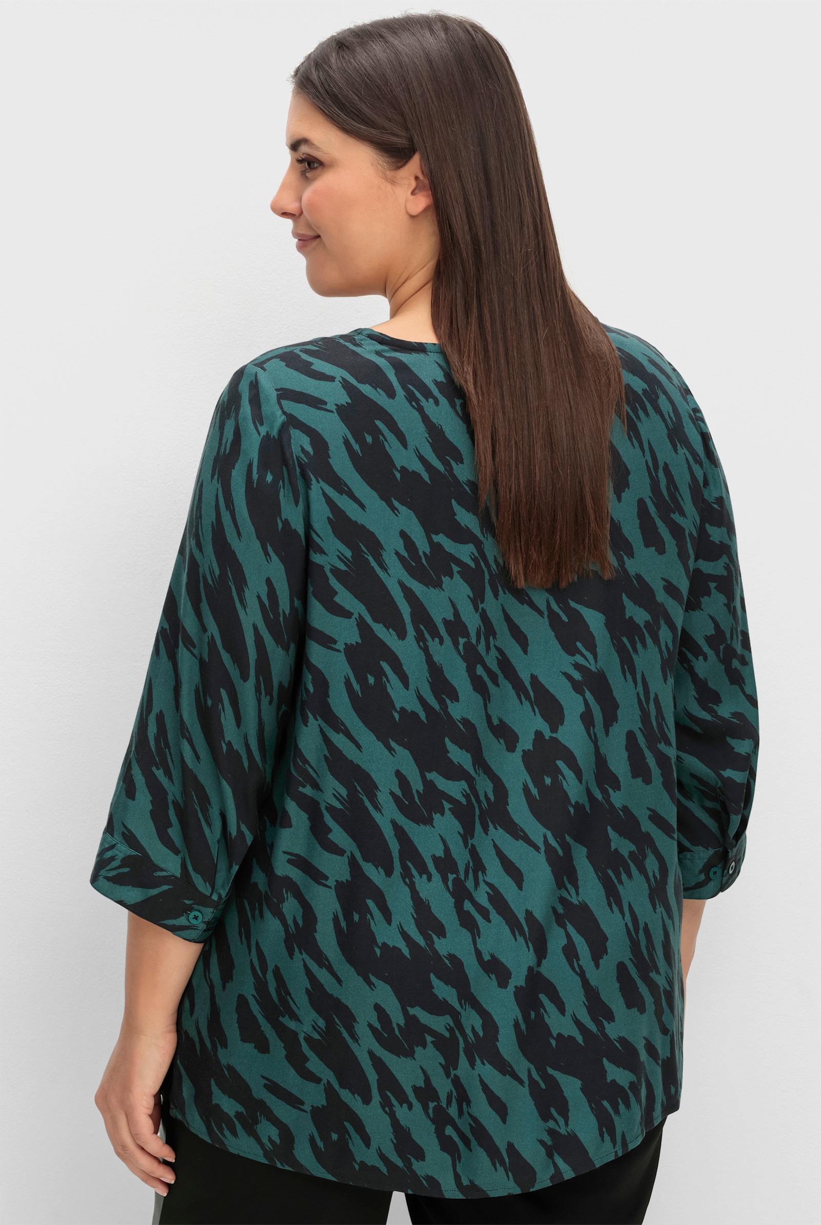 sheego Tunika mit abstraktem Alloverprint - schwarz-gemustert