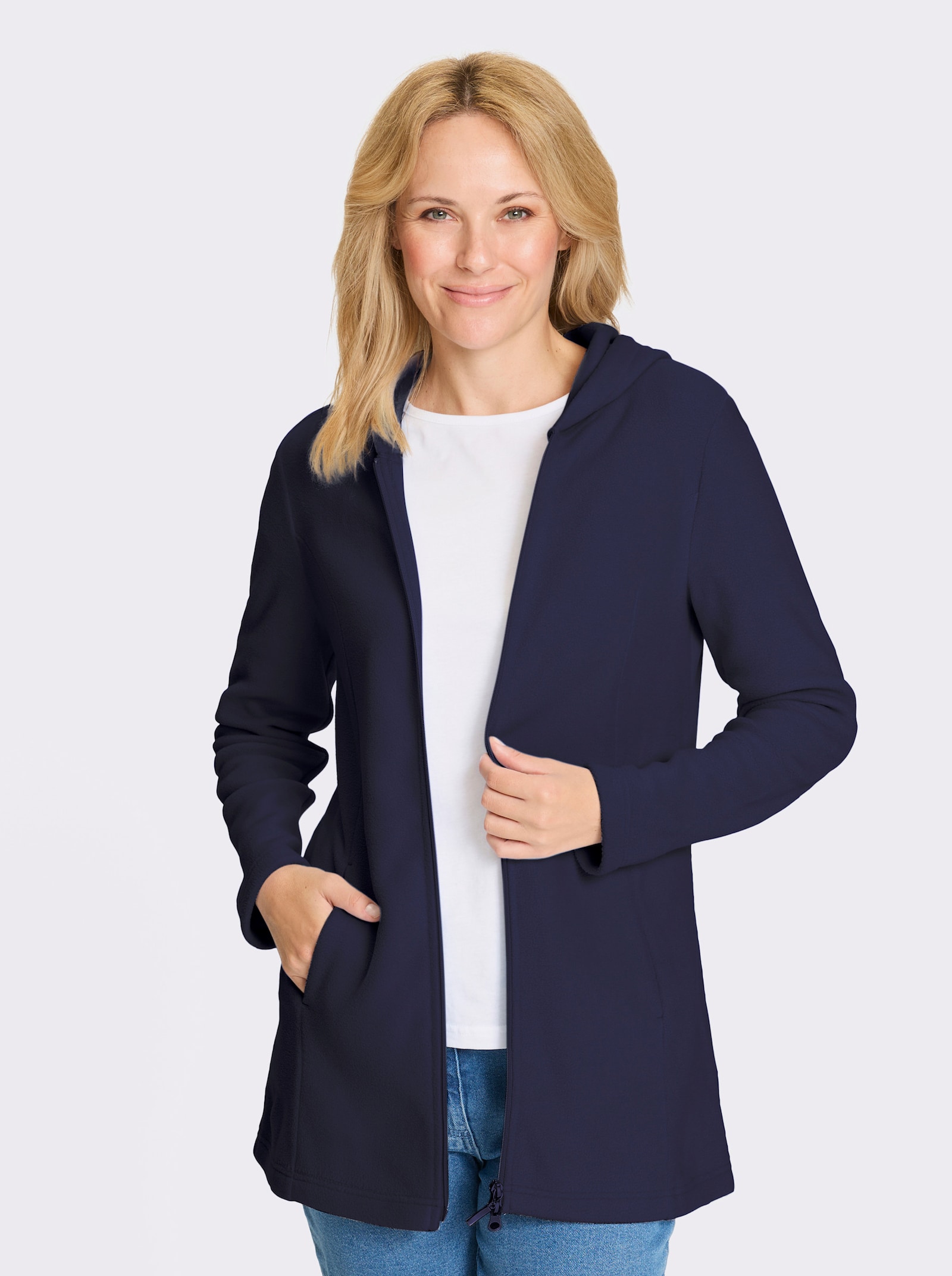 Fleecejacke in Longform - marine