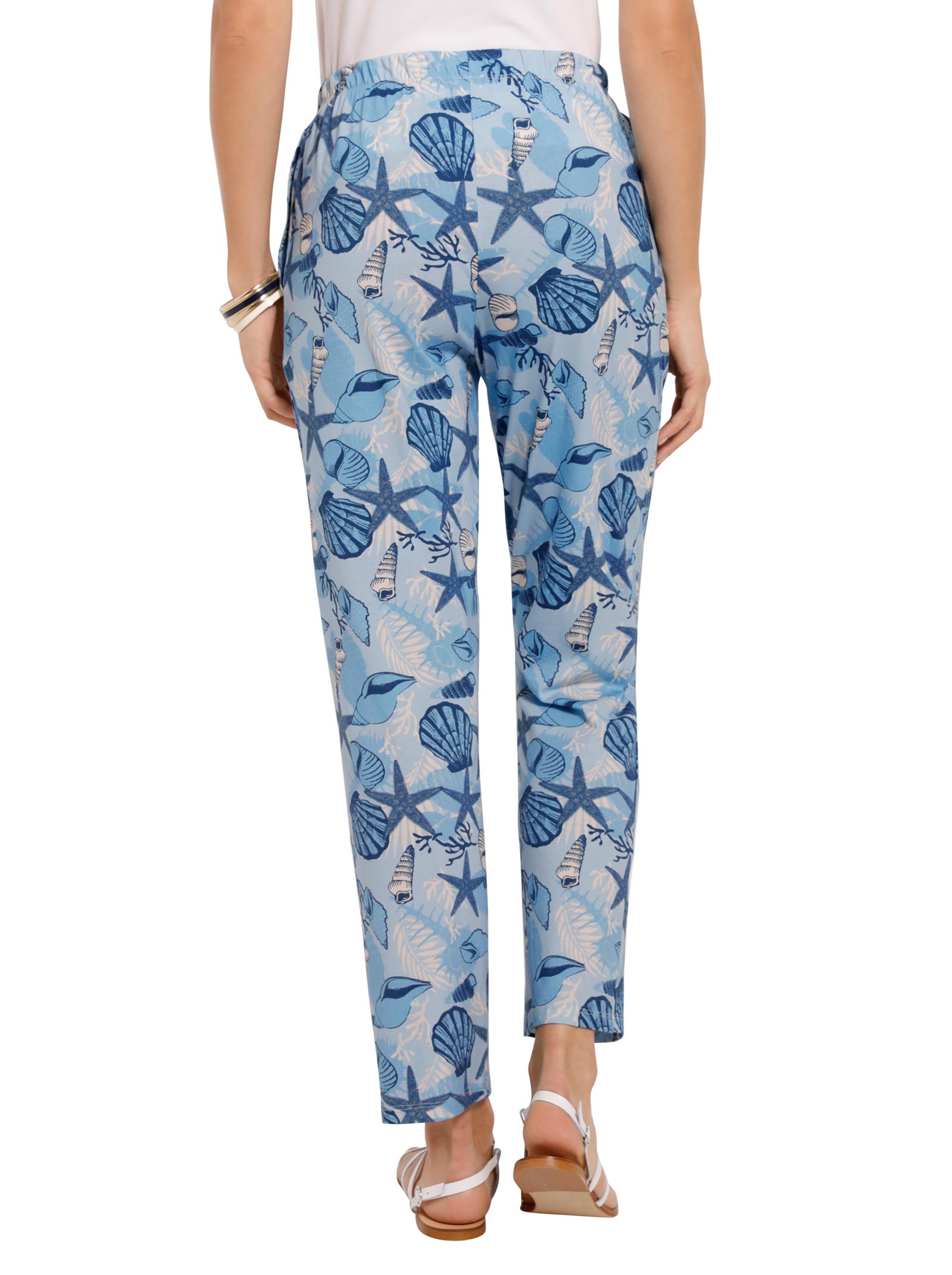 Freizeithose - blau-beige-bedruckt