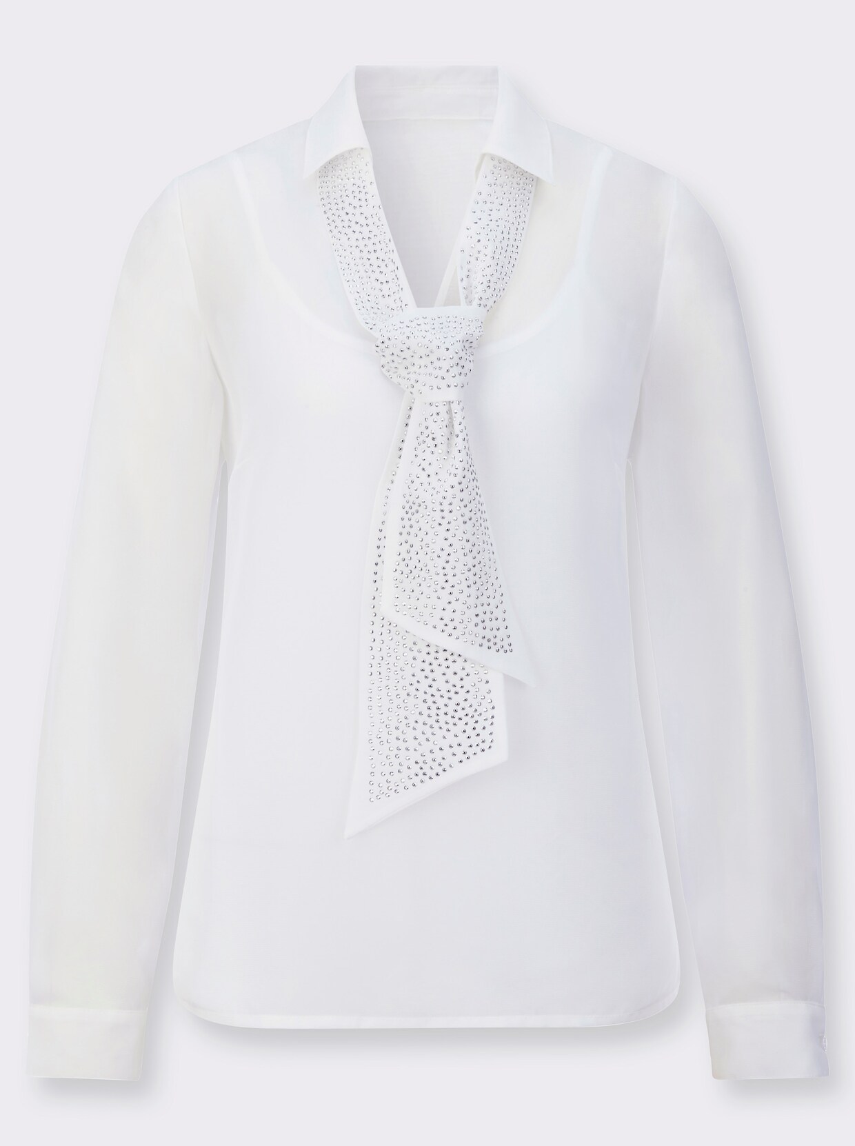 Schluppenbluse mit einknöpfbarem Jersey-Top - ecru