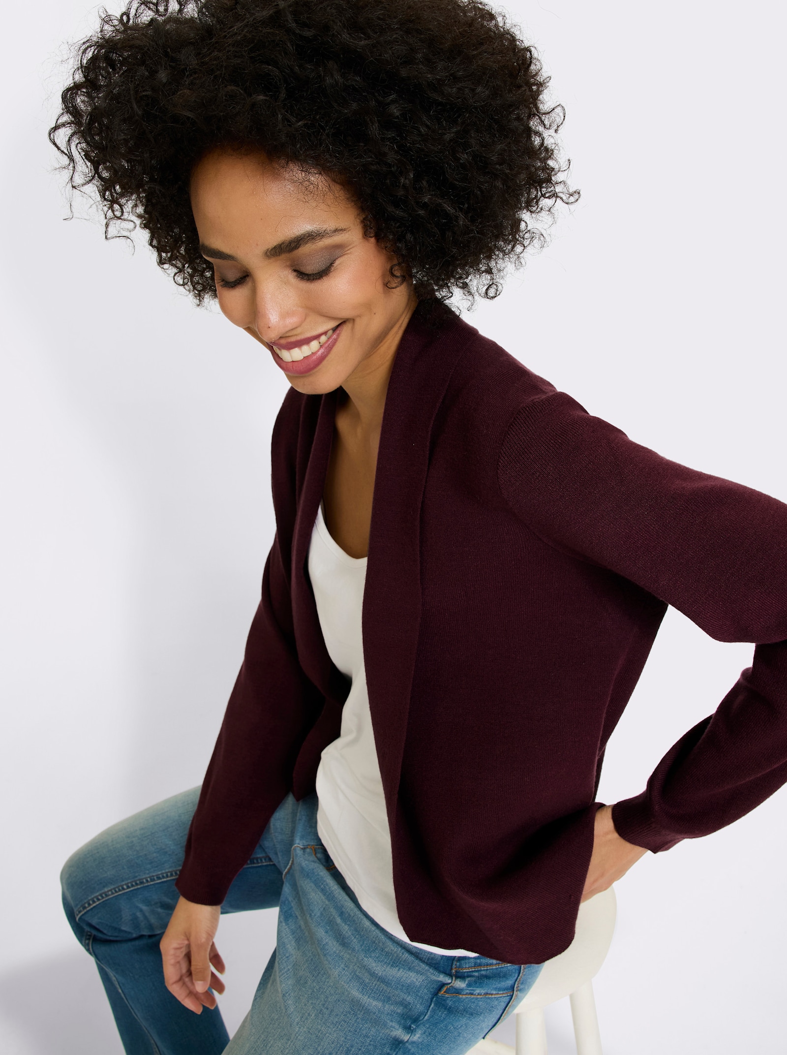 heine Feinstrickjacke mit Schalkragen - burgund