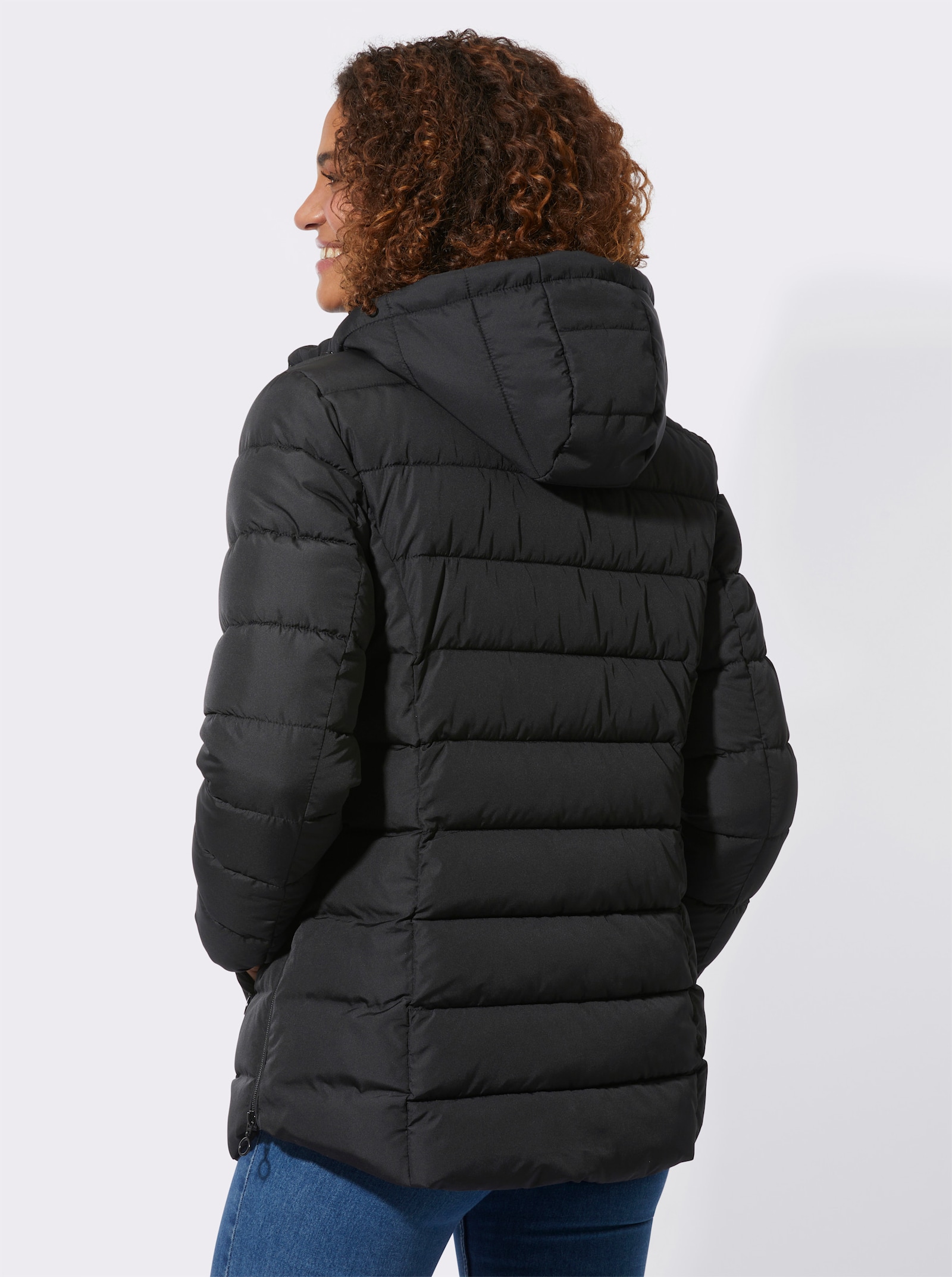 Steppjacke mit elastischer Kontrast-Paspelierung - schwarz