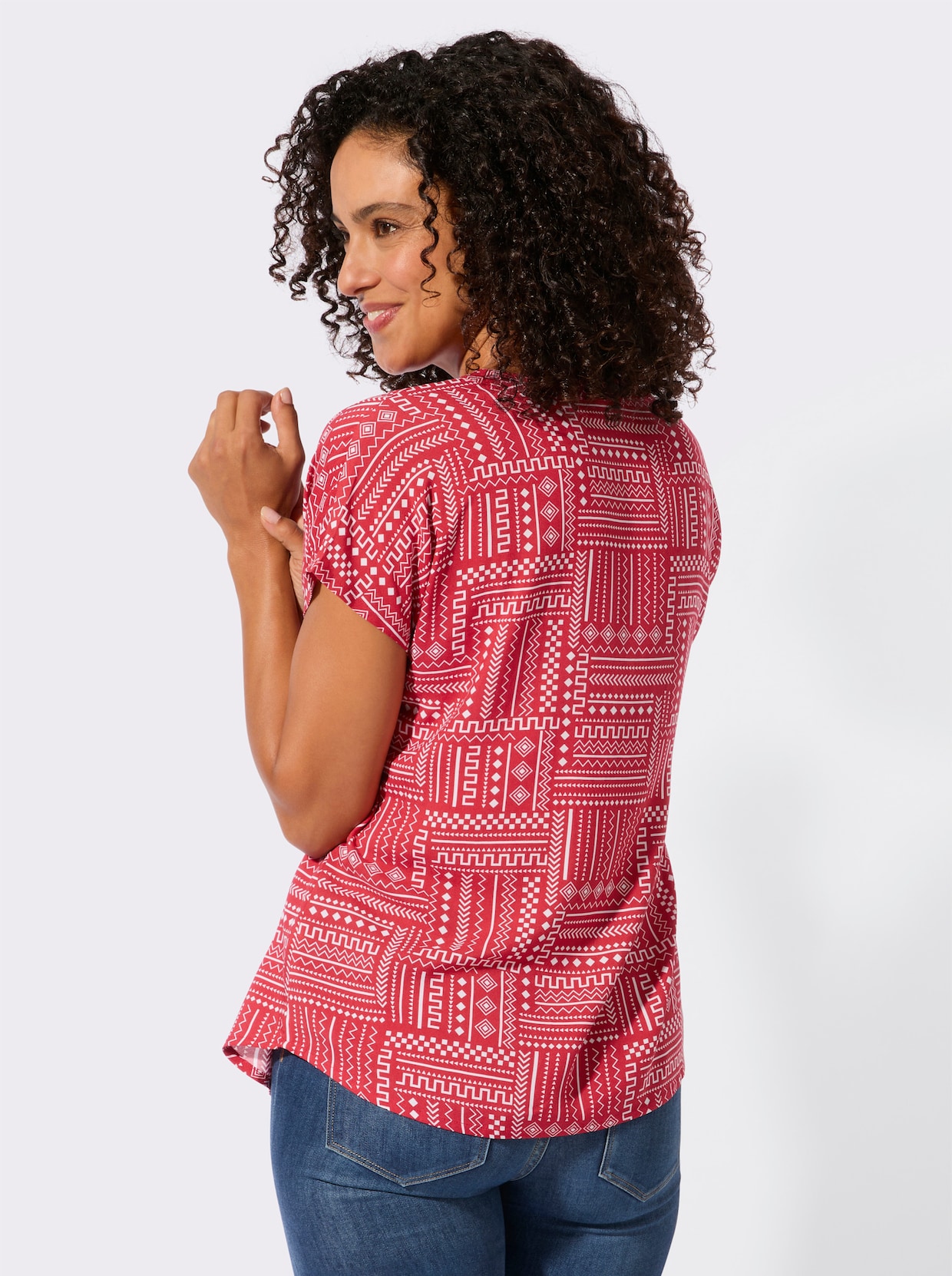Druckbluse - erdbeere-ecru-gemustert