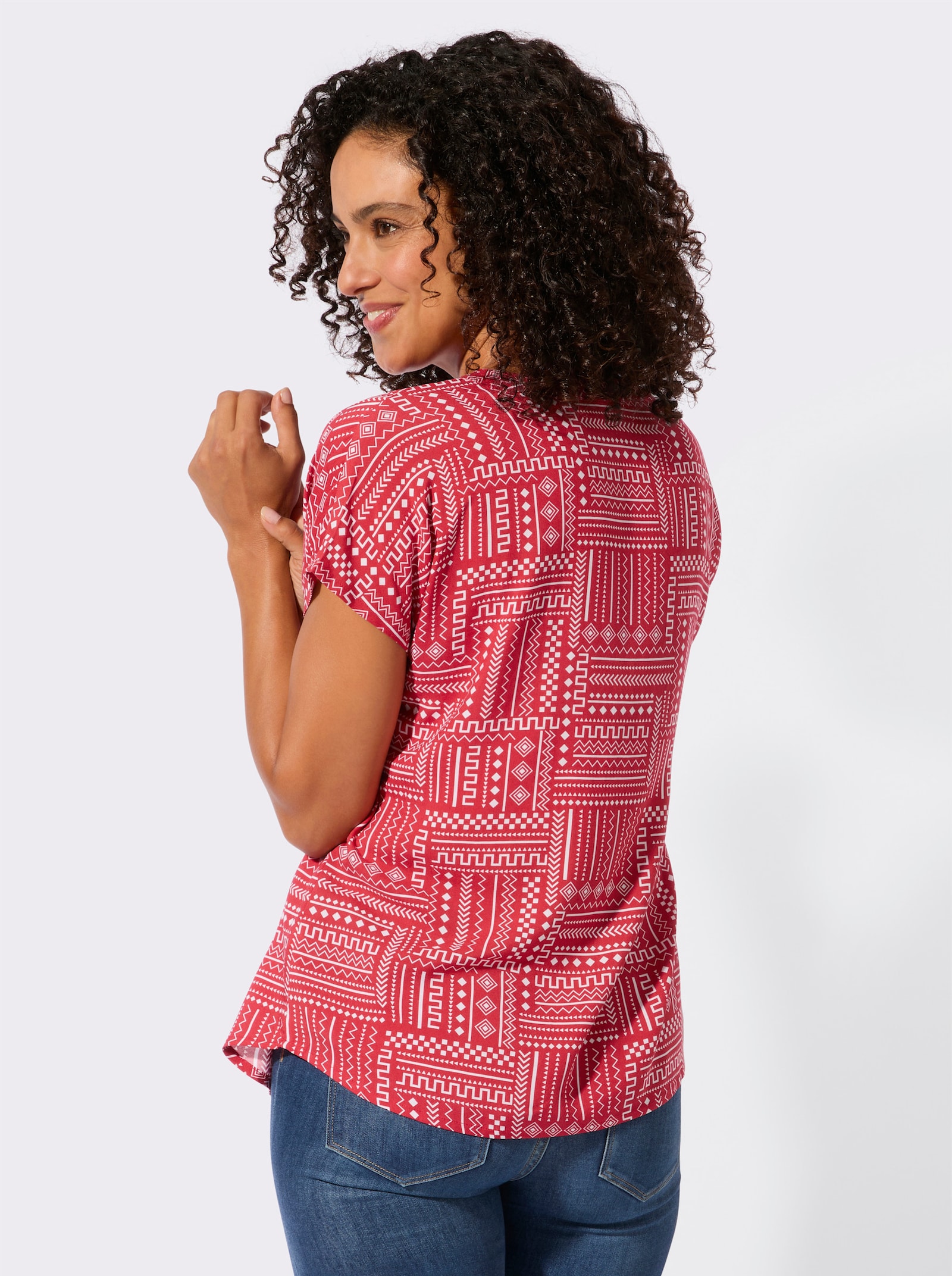 Druckbluse aus reiner Viskose - erdbeere-ecru-gemustert