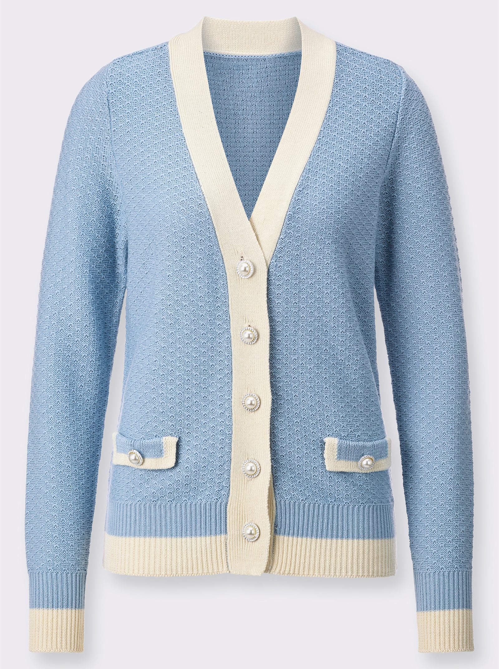 Cardigan mit Woll- und Seiden-Anteil - eisblau-vanille-gemustert