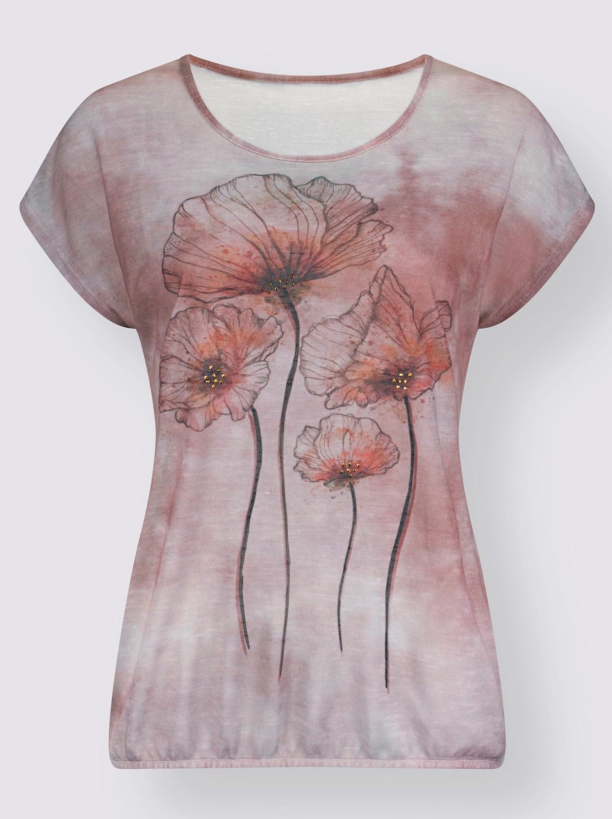 Shirt met ronde hals - rozenhout/ecru gedessineerd