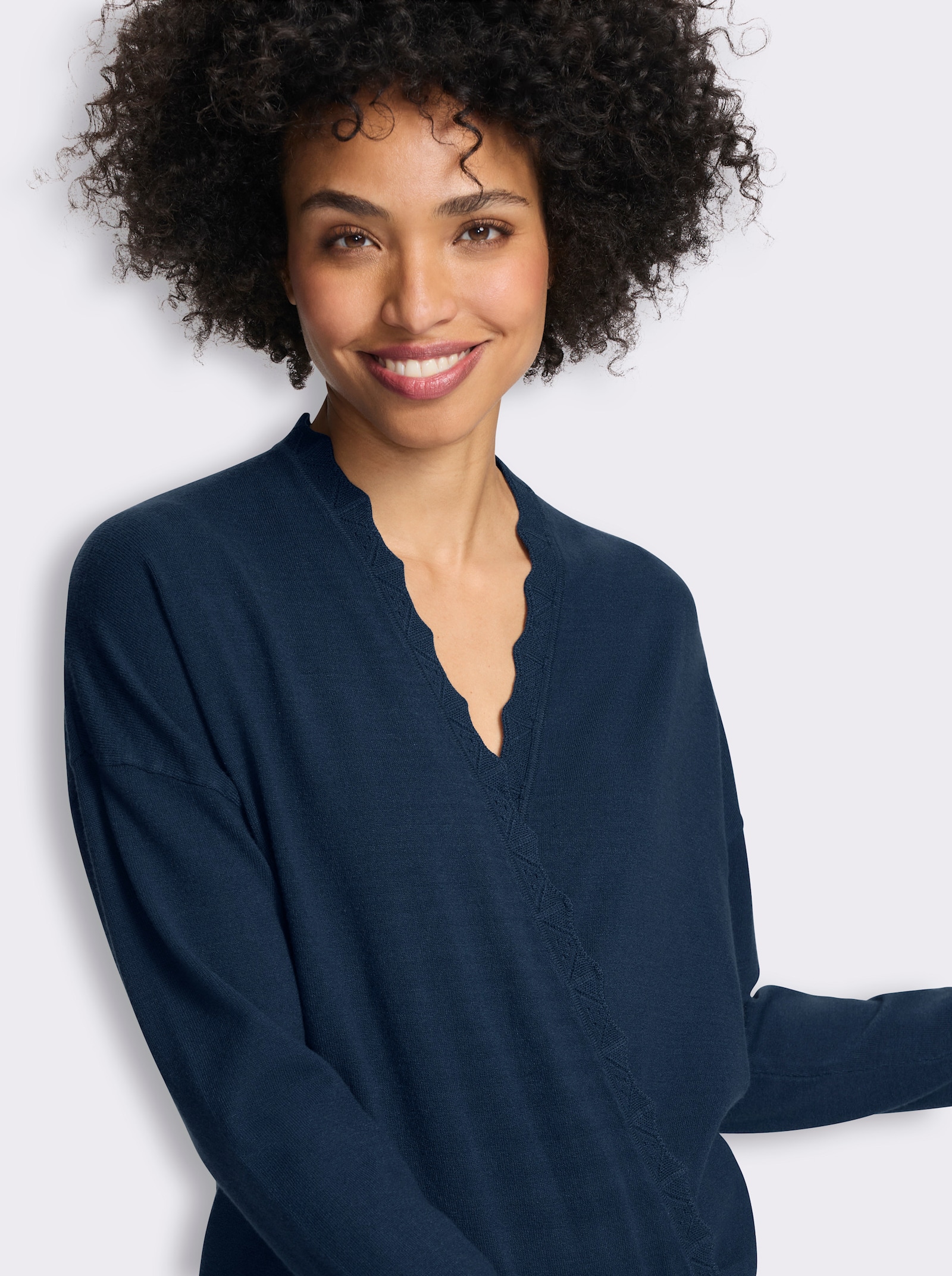 heine Feinstrickpullover in Wickel-Optik - dunkelblau