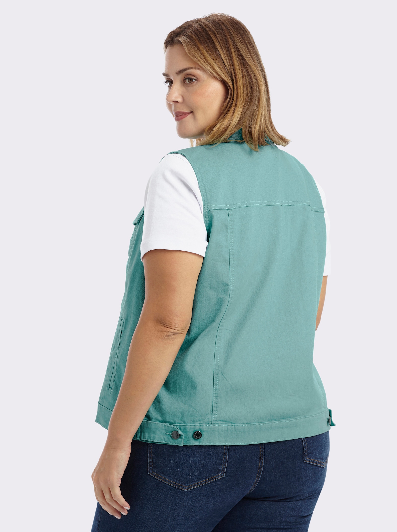 Jeansweste mit weitenverstellbarem Saum - salbei